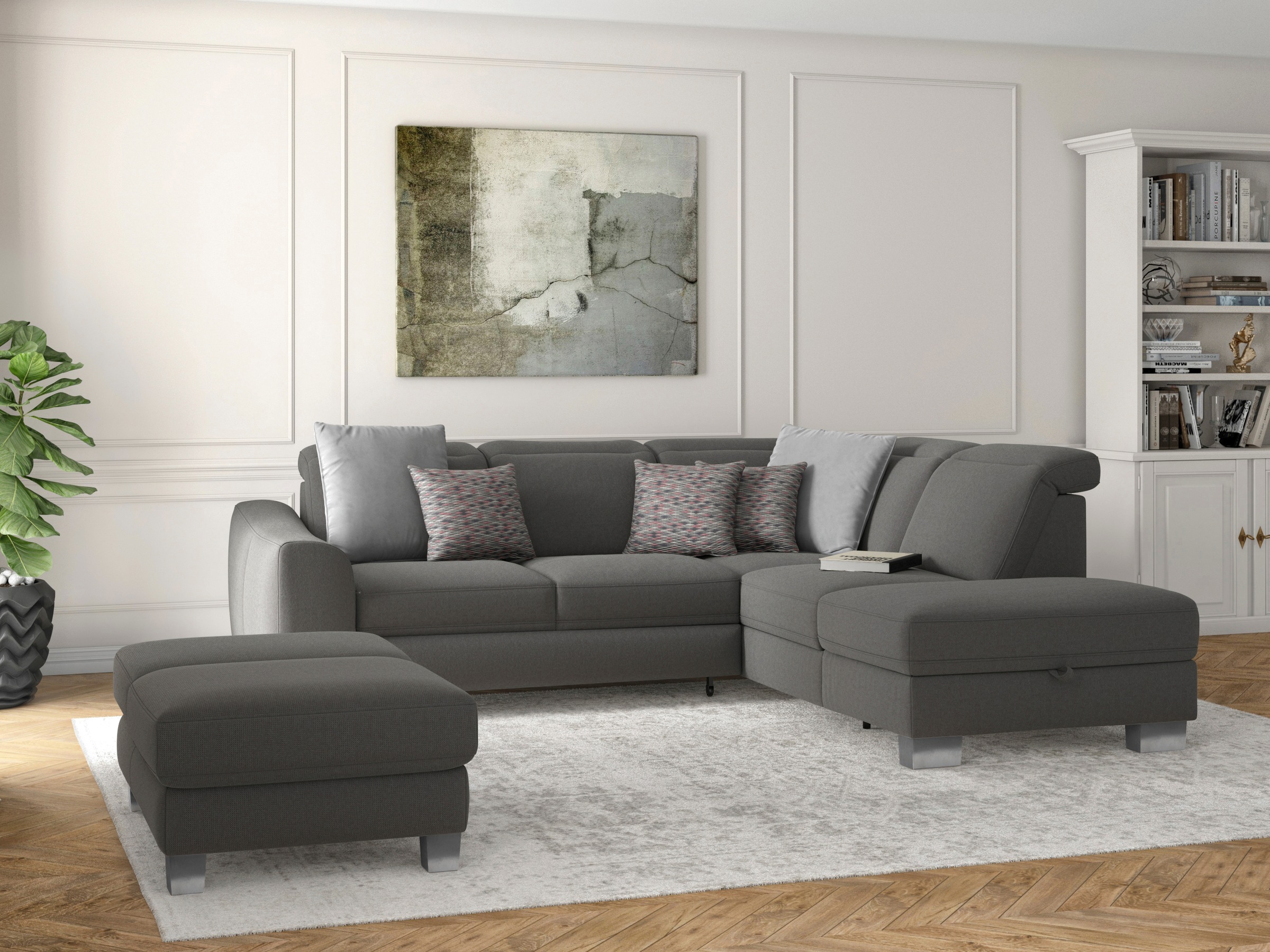 sit&more Ecksofa »Dundee L-Form«, mit Federkern und Edelstahlfüßen, wahlweise mit Kopfteilverstellung