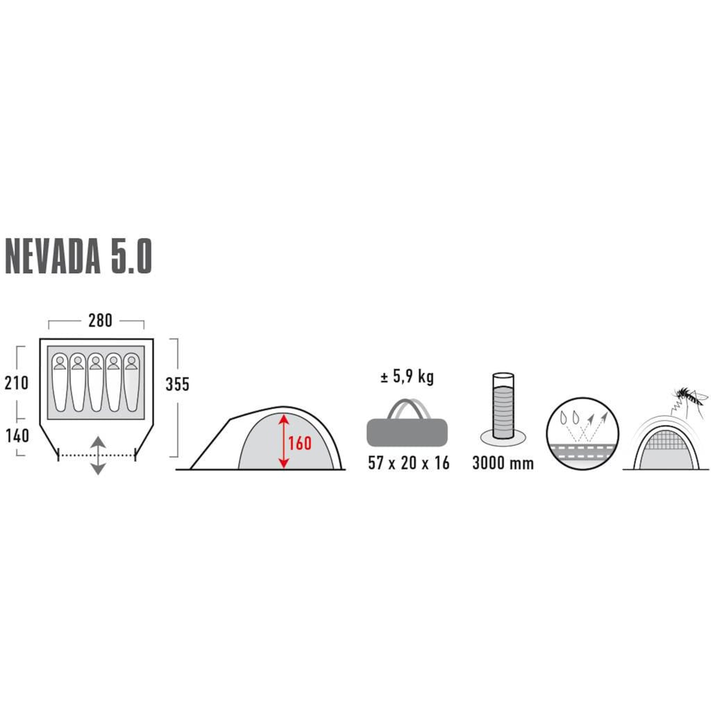 High Peak Kuppelzelt »Zelt Nevada 5.0«, 5 Personen, (mit Transporttasche)