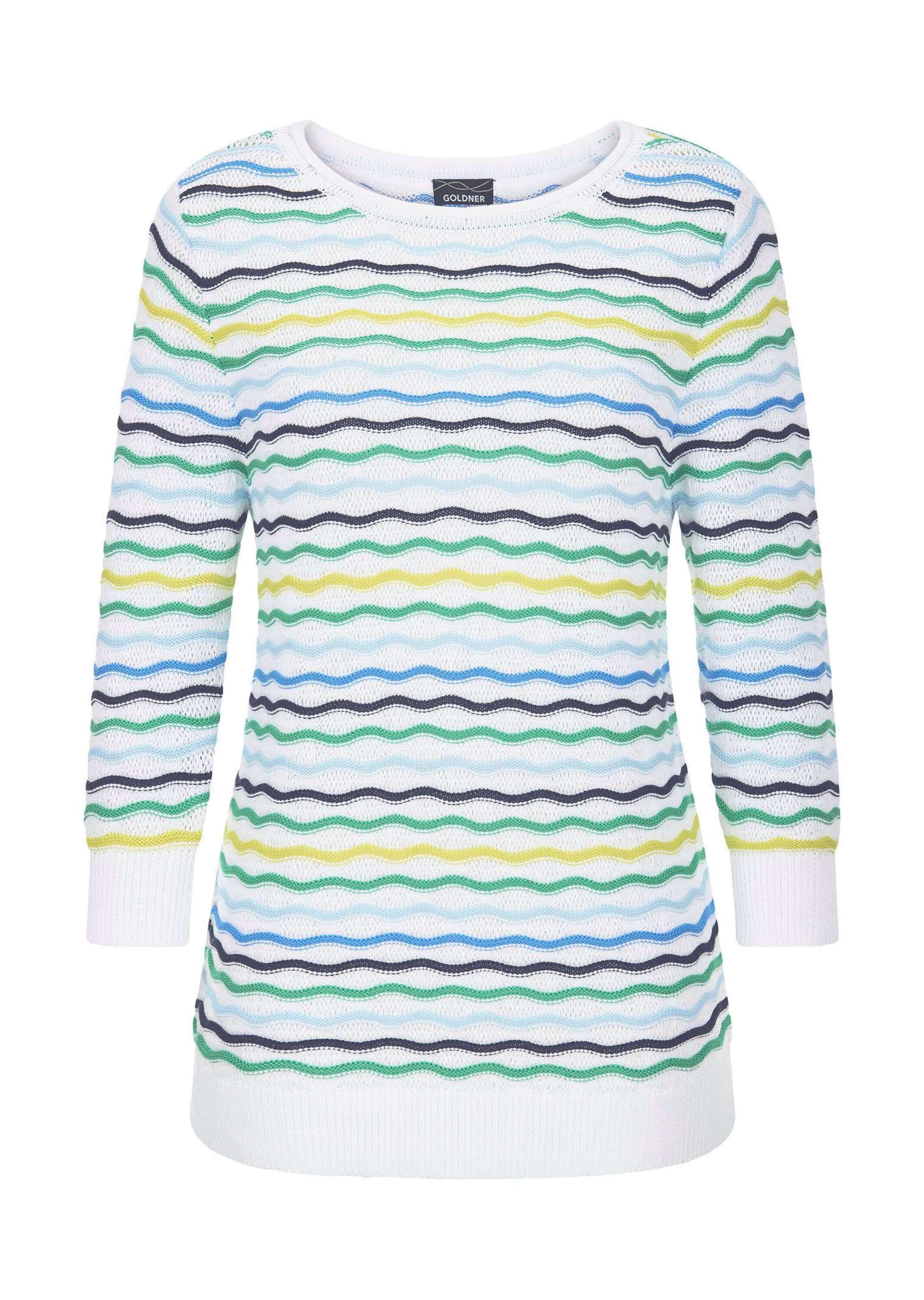 GOLDNER Rundhalspullover »Kurzgröße Baumwollpullover mit Wellenmuster« modische Wellenoptik