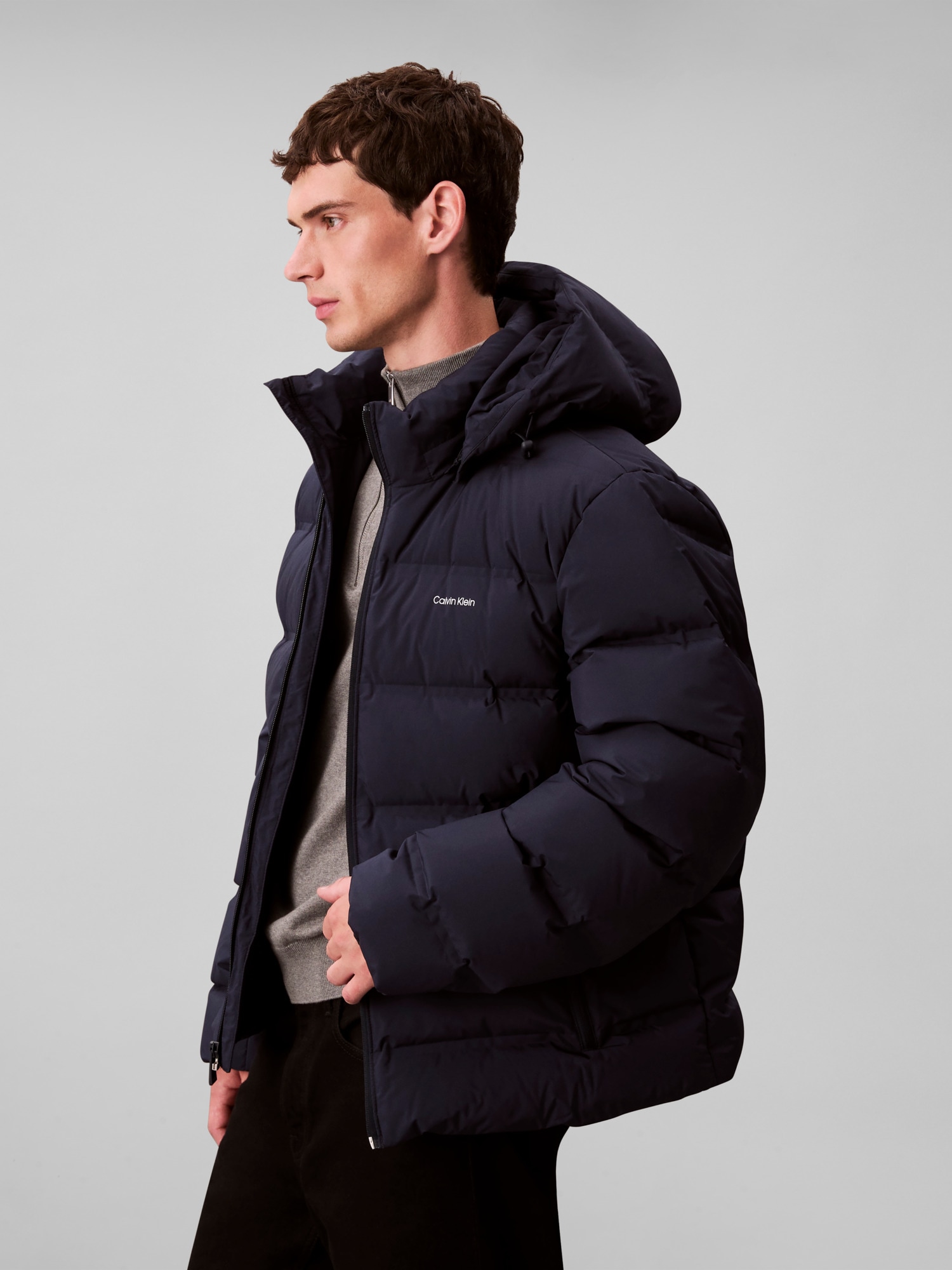 Calvin Klein Steppjacke »LS QUILTED BONDED CHANNEL HD PUF« ohne Kapuze Mit Rundhalsausschnitt, regular fit