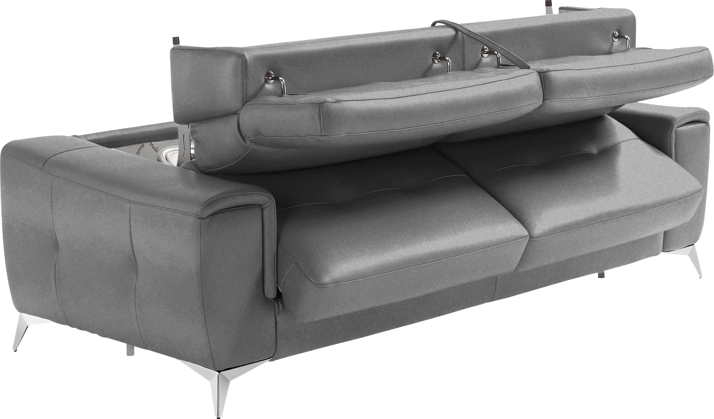 Egoitaliano Schlafsofa »Francine Designsofa, Loungesofa mit Dauerschlaffunktion, Breite 233 cm« Bettfunktion, Luxus-Microfaser Lederoptik, steingrau, Fußfarbe chrom