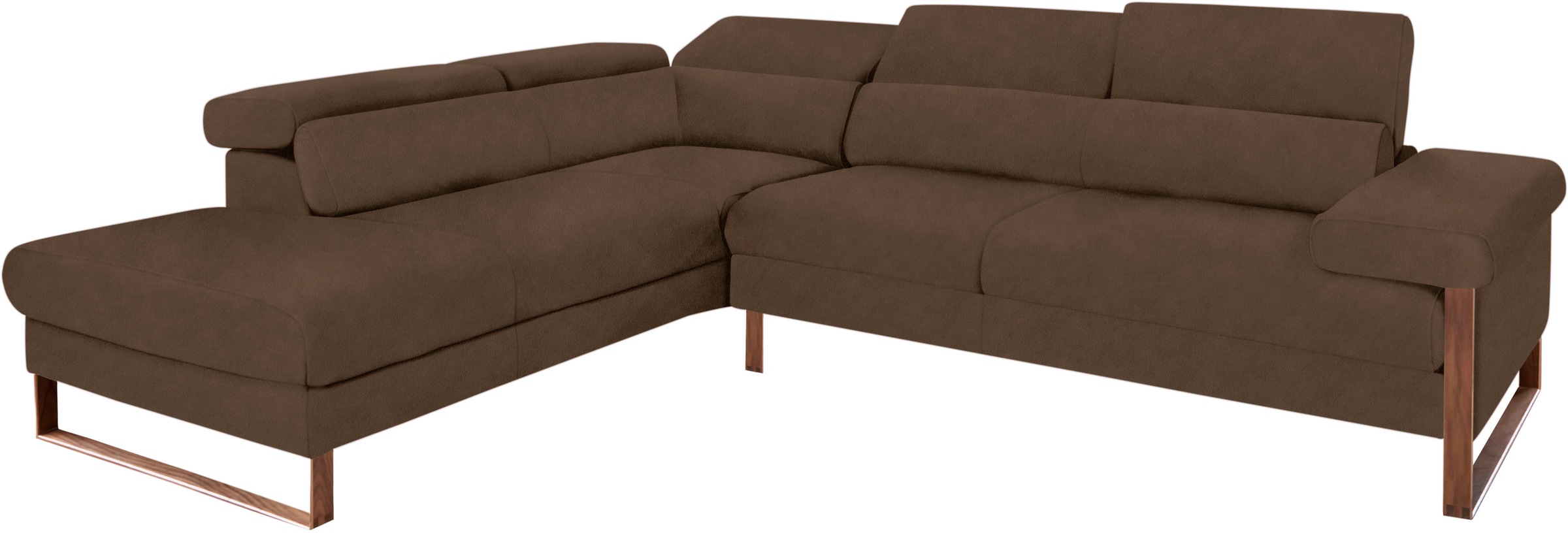 W.SCHILLIG Ecksofa »finn, Designsofa mit tollem Sitzkomfort, bequem, L-Form«, German Design Award 2016, Fußgestell Nussbaum natur, Breite 281 cm