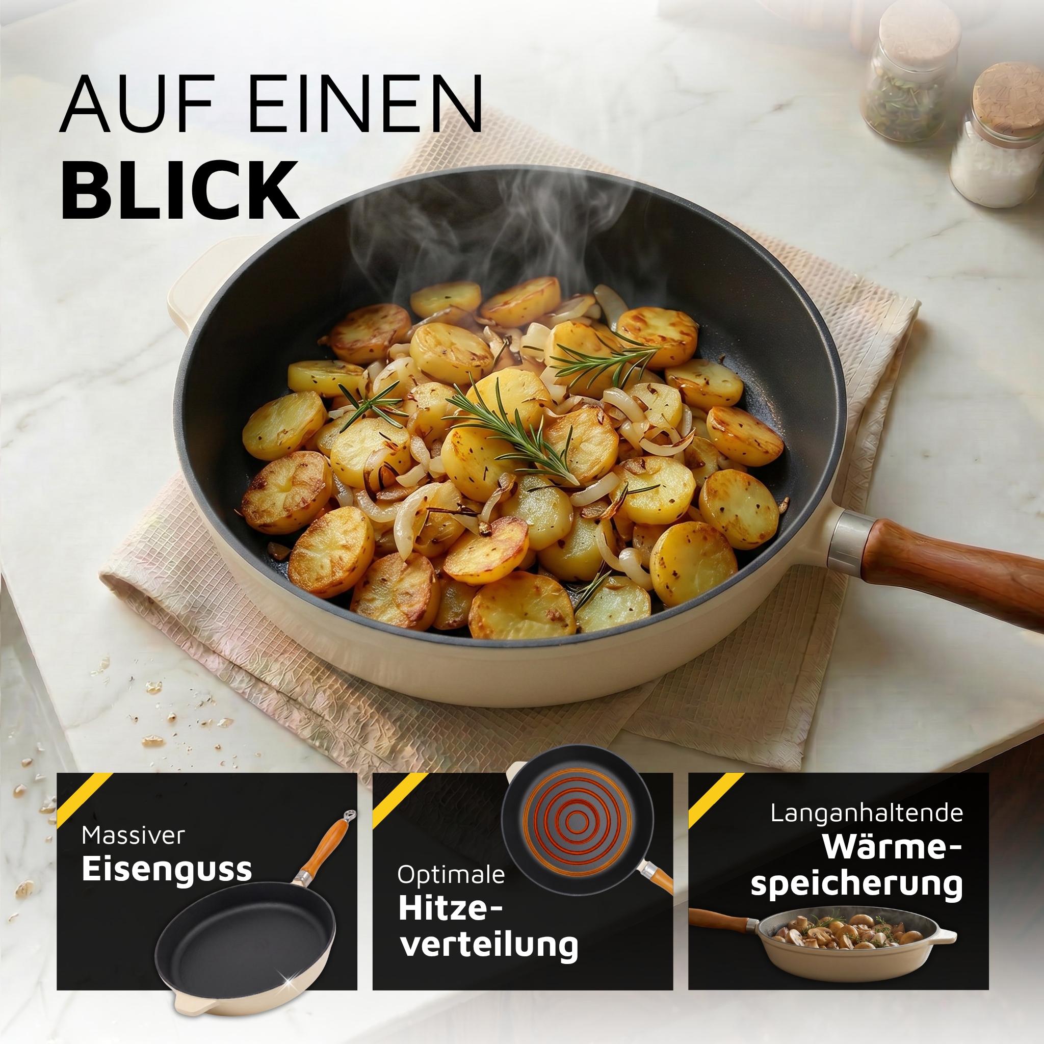 Krüger Bratpfanne »Einsenguss Pfanne SAVANNA« Gusseisen 1 Stk. tlg. für Induktions-Kochfelder geeignet