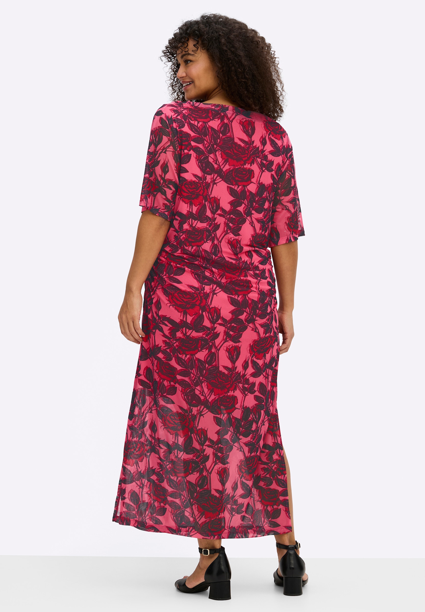 sheego by Joe Browns Cocktailkleid »Jersey-Kleid Maxikleid im Materialmix, mit Rosendruck« Ohne Taschen