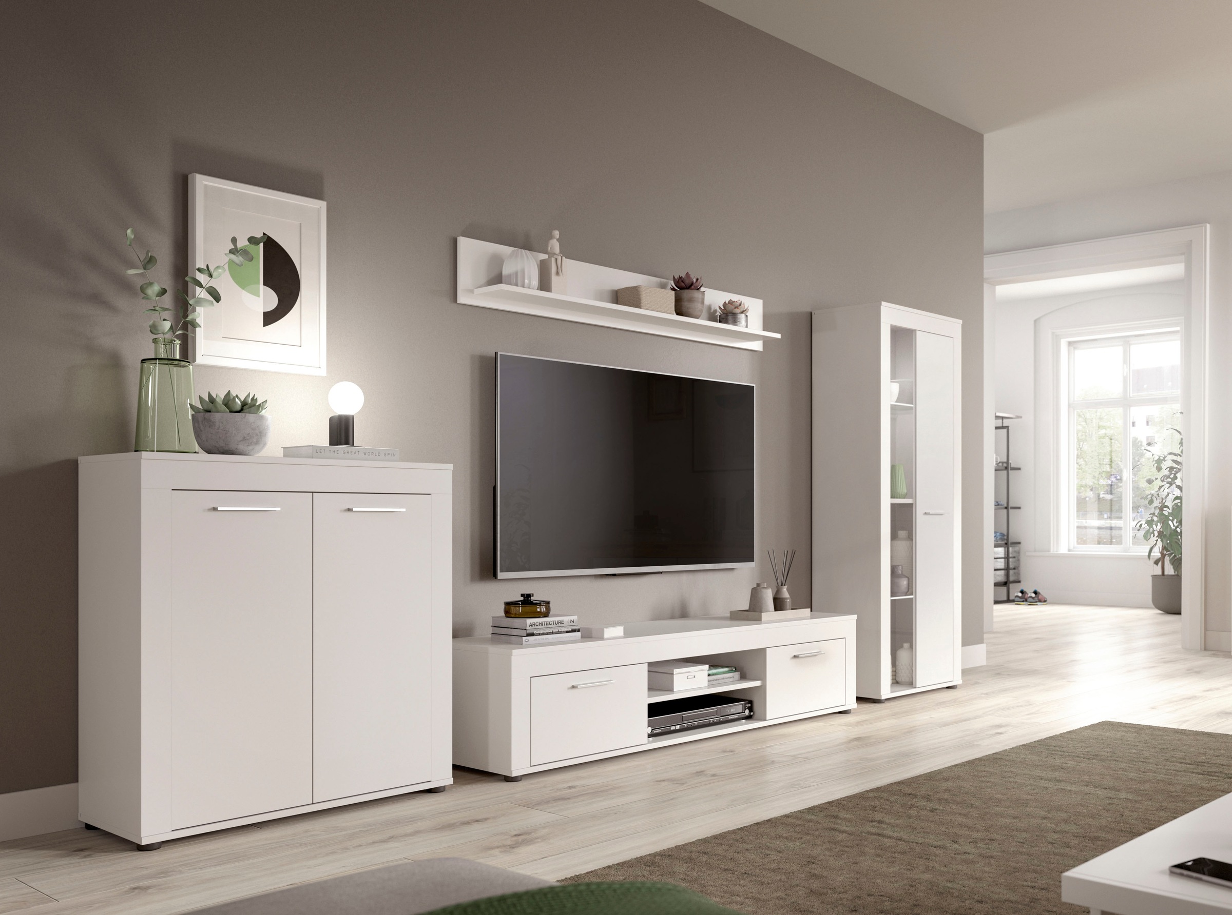 INOSIGN Wohnwand »Aosta, Breite 235cm, bestehend aus Lowboard, Wandboard, Vitrine«, (3 St.), Wohnwand, Kombination, Anbauwand, Möbel Set, Schrankwand, Möbel Kombi
