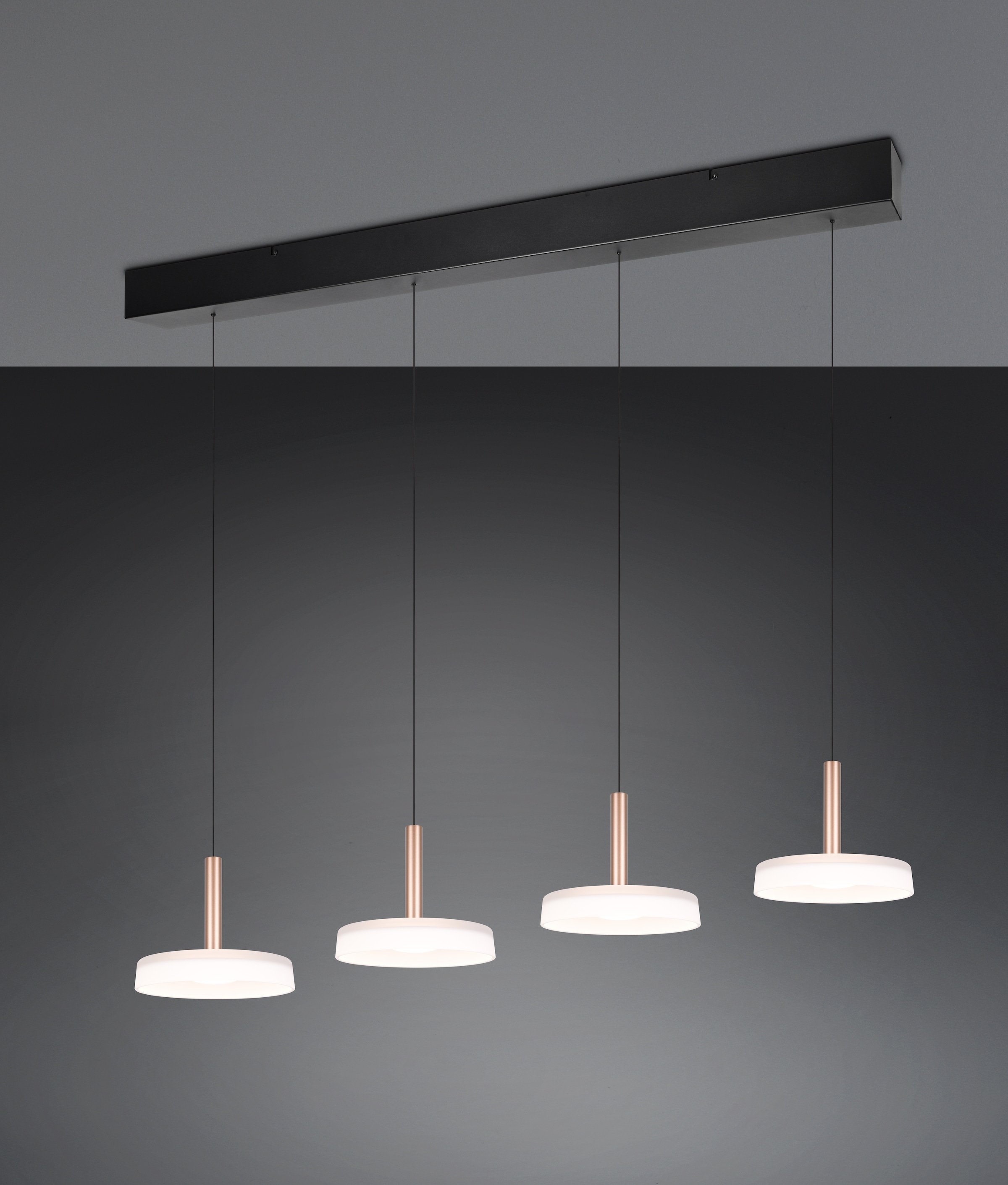 TRIO Leuchten LED Pendelleuchte »CELESTE dimmbare LED Hängelampe aus Metall und Glas, 7,5W, 750 Lumen« LED-Board 1 Stk. Warmweiß 4-flammig einfach höhenverstellbar von 50-200 cm 3-Stufen Dimmfunktion