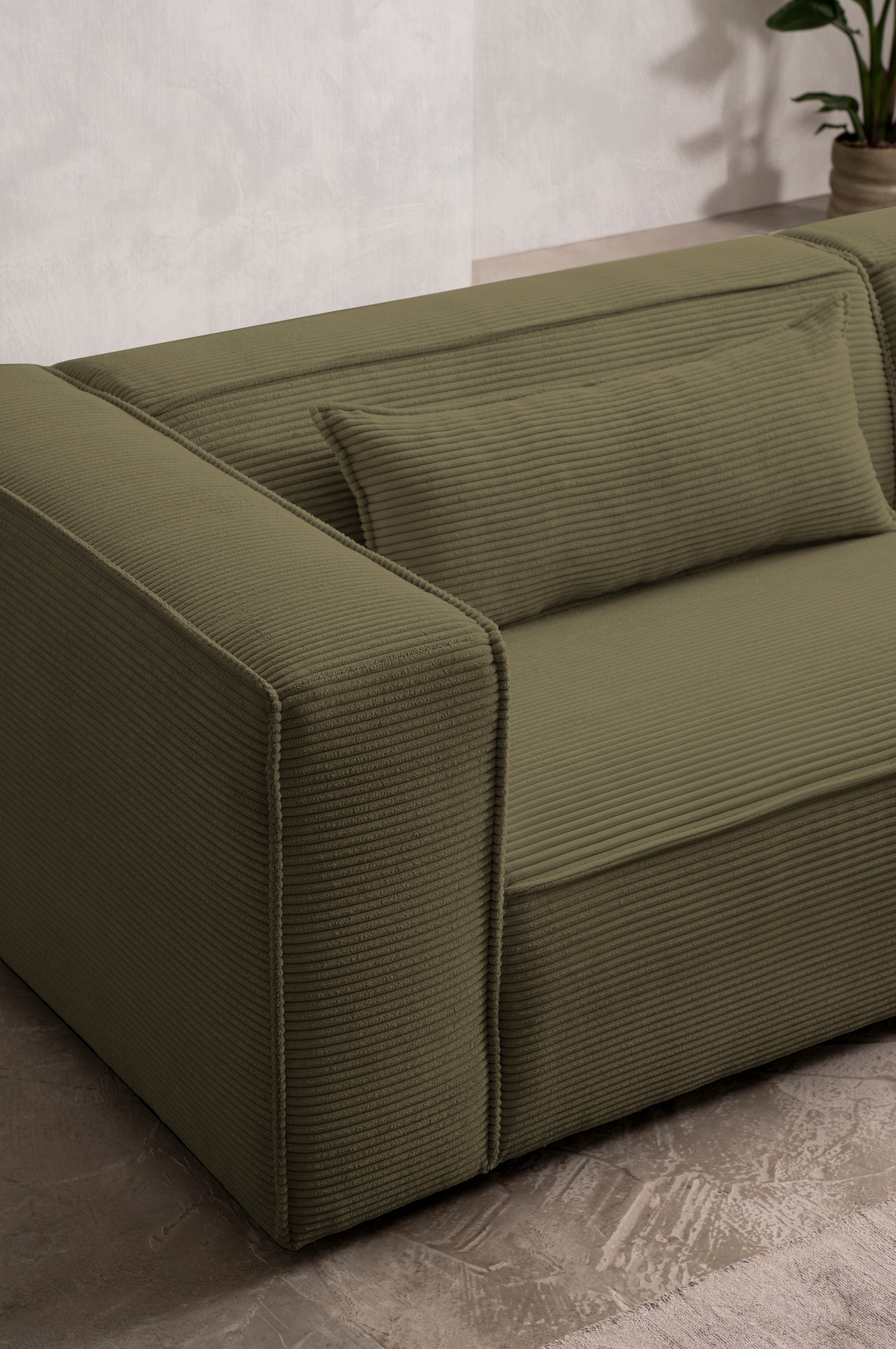 LeGer Home by Lena Gercke 3-Sitzer »PIARA, Couch mit Kedernaht, Sofa in Cord oder Leinenoptik«, schwarze Füße, bequemer Sitzkomfort