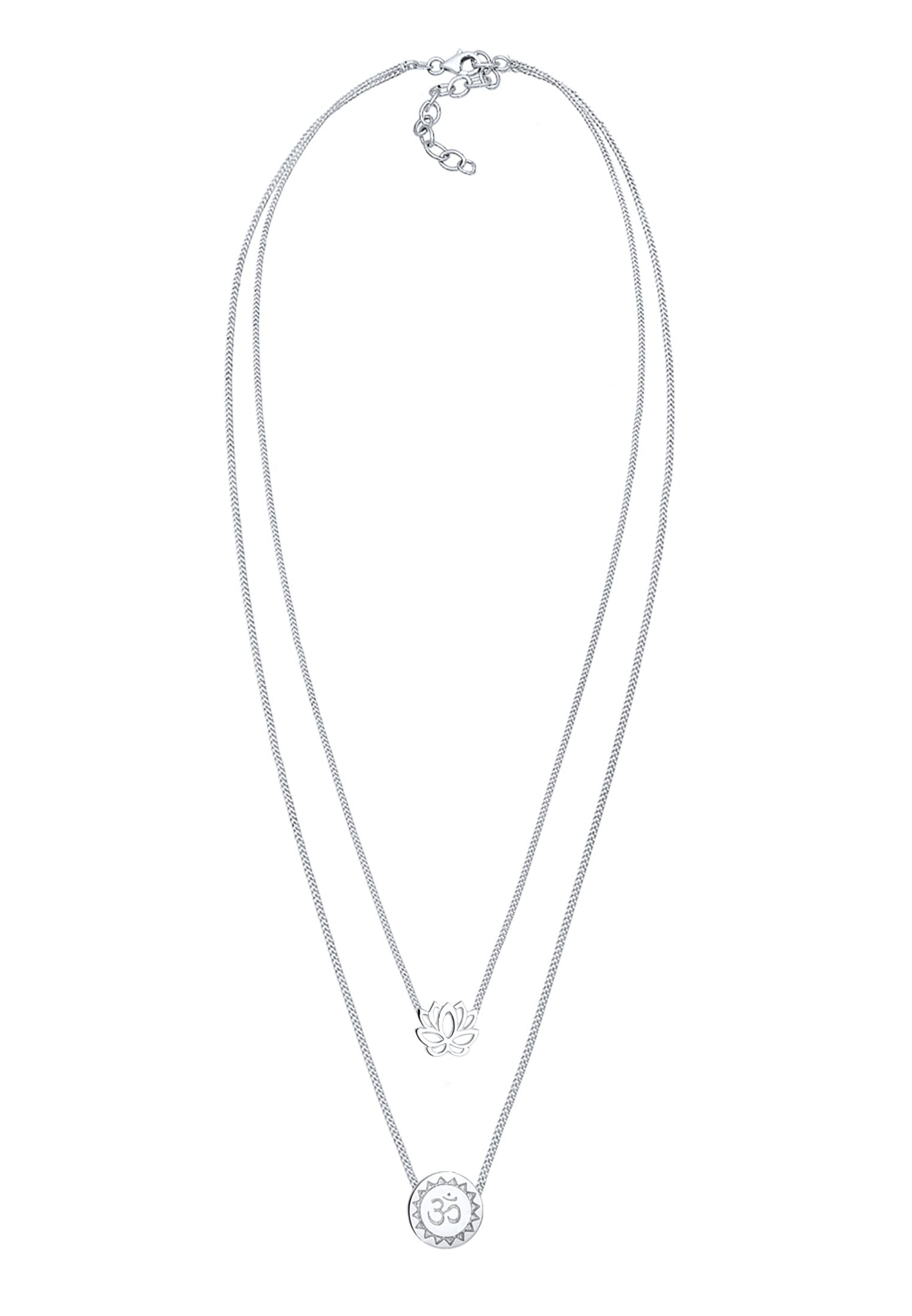 Elli Silberkette »Halskette Lotusblume Om Symbol Yoga Mantra Layer 925 Silber«