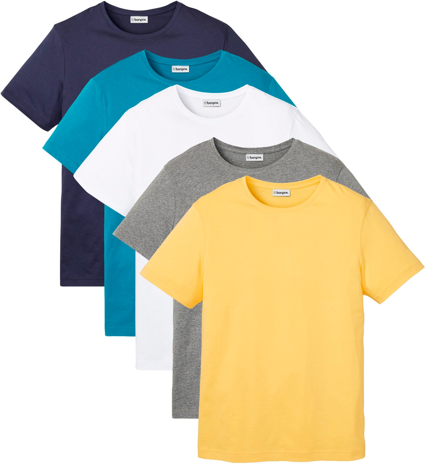 bonprix T-Shirt »T-Shirt (5er Pack)« Packung, 5 Stk. Regular Fit, Kurzarm, für warme Tage, aus Baumwolle und Viskose