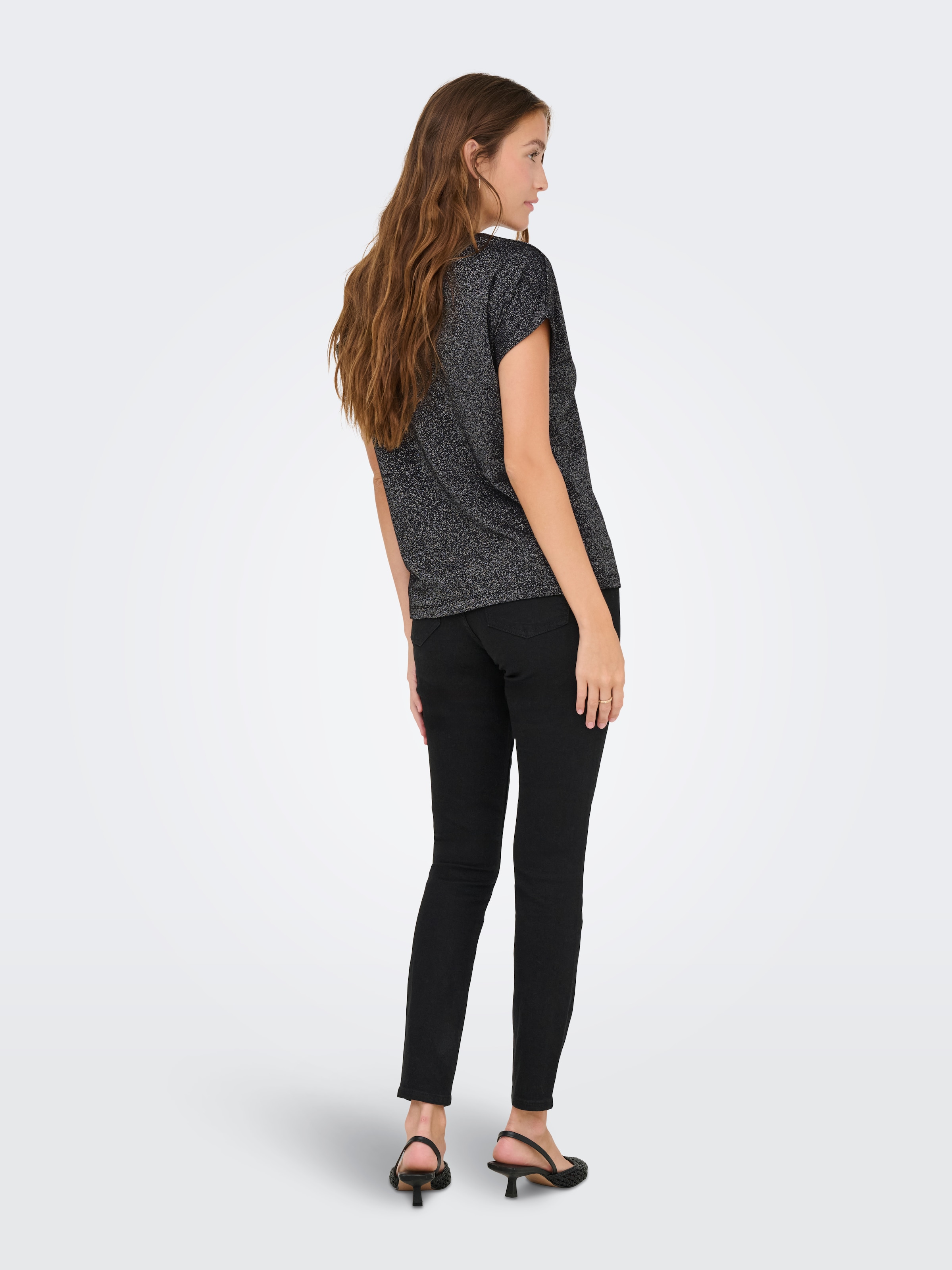 ONLY Kurzarmshirt »ONLMOSTER GLITTER S/S TOP NOOS JRS« mit Glitzerdetail