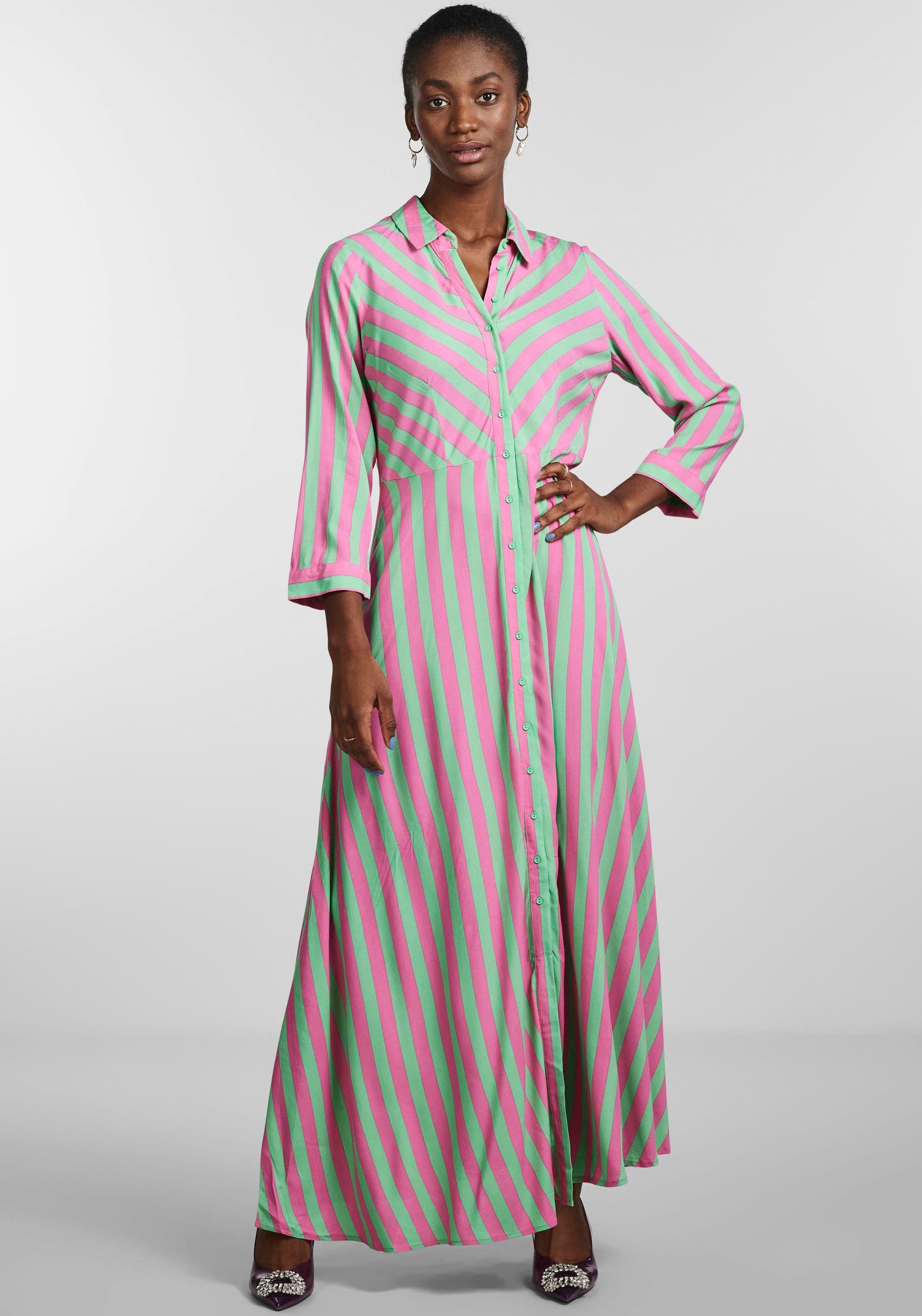 Y.A.S Hemdblusenkleid »YASSAVANNA LONG SHIRT kaufen 3/4 Shop im Ärmel Online mit DRESS«, OTTO