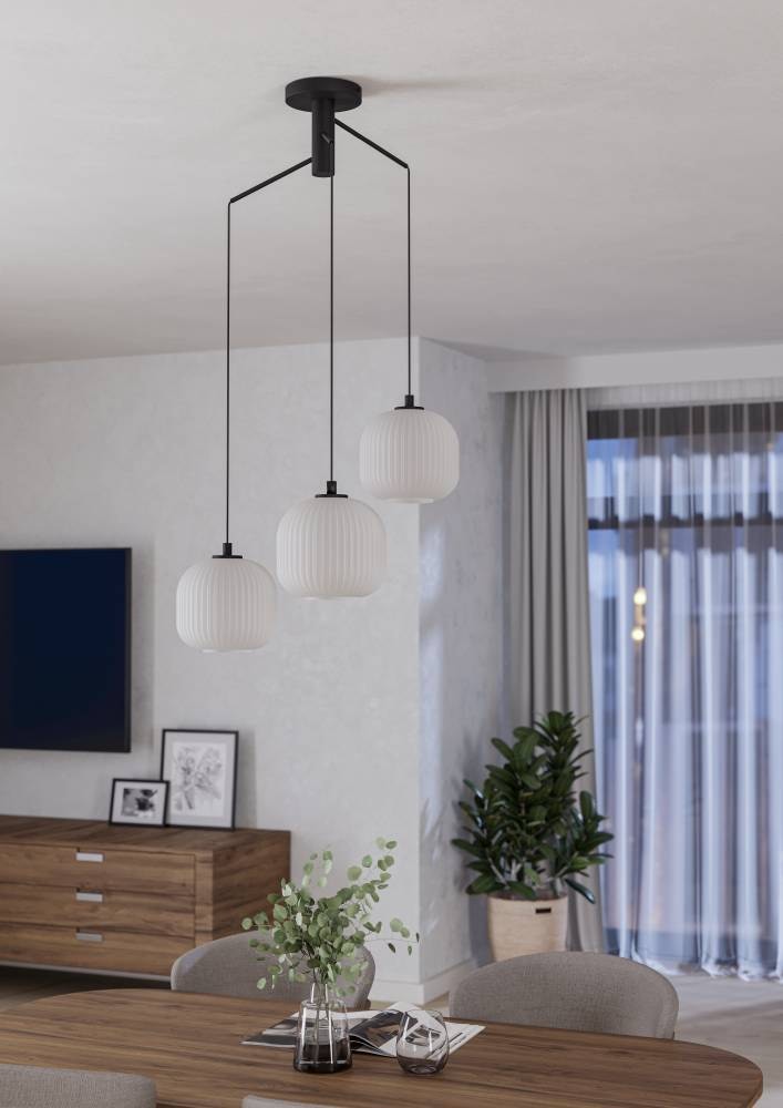 EGLO Hängeleuchte »MANTUNALLE Pendellampe, Stahl, Glas, IP20, E27, Esstischlampe, Lampe«, 3 flammig, Leuchtmittel E27 | ohne Leuchtmittel, Elegante Hängelampe für Esszimmer, Küche oder Wohnzimmer