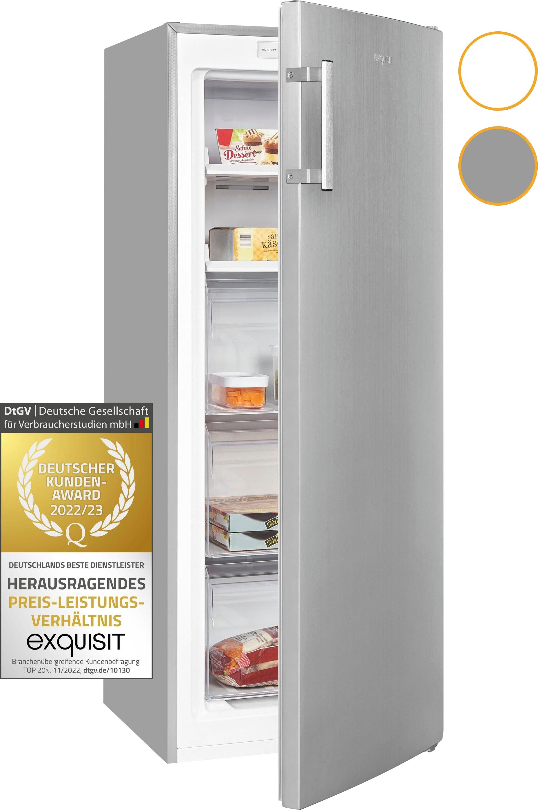 exquisit Gefrierschrank »GS231-NF-H-040Cinoxlook«, 143 cm hoch, 54 cm breit, NoFrost, 161 Liter Nutzinhalt