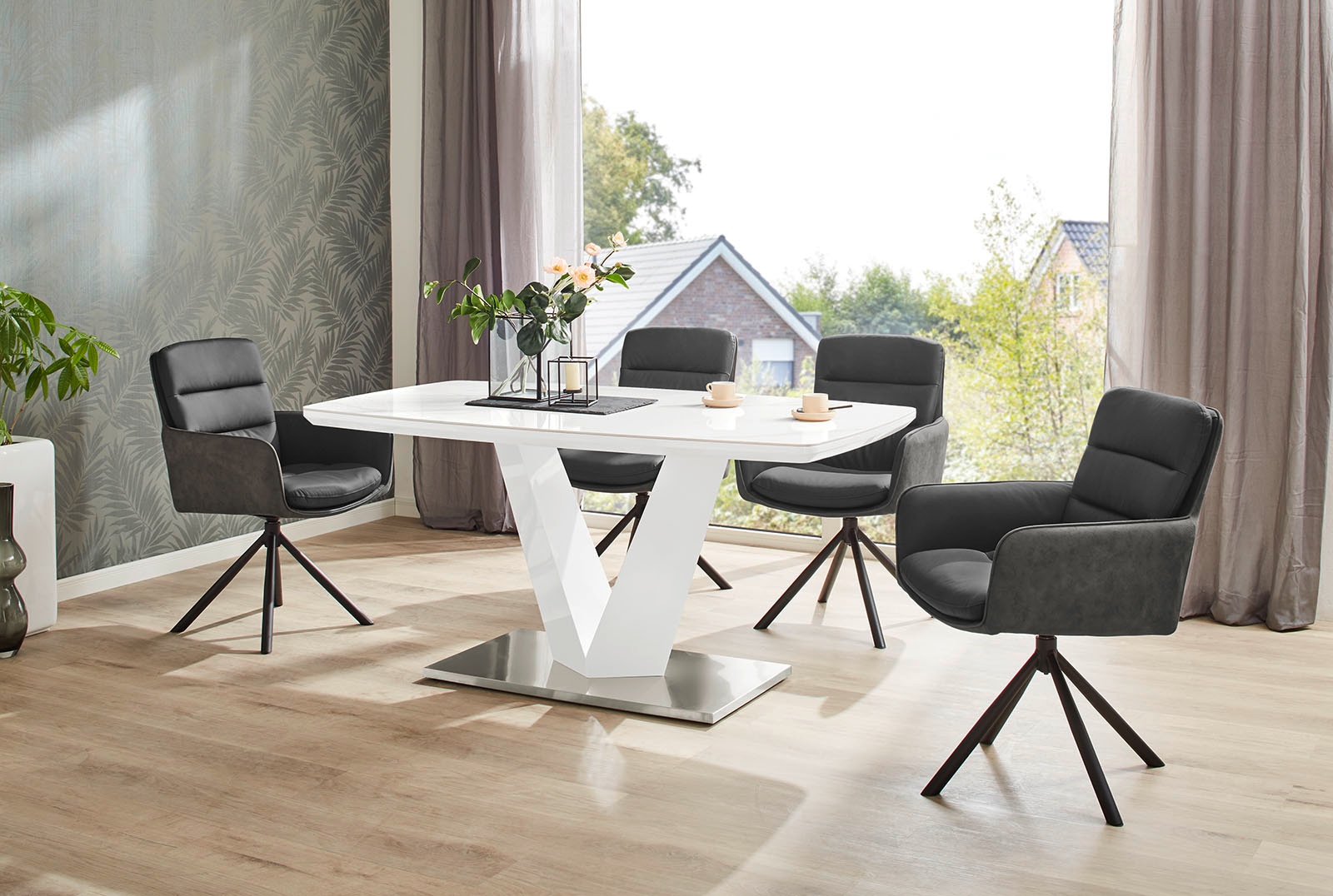 Jockenhöfer Gruppe Esstisch »Norderney, 160x90cm,«, Bootsformoptik, Keramiktischplatte in Hochglanz weiss