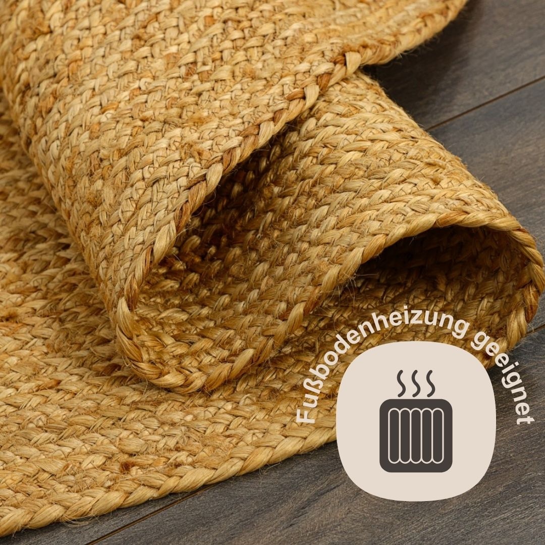 Myflair Möbel & Accessoires Teppich »Lola«, rund, 10 mm Höhe, Juteteppich, Wendeteppich, handgeflochten, 100% Naturfaser, Boho-Style