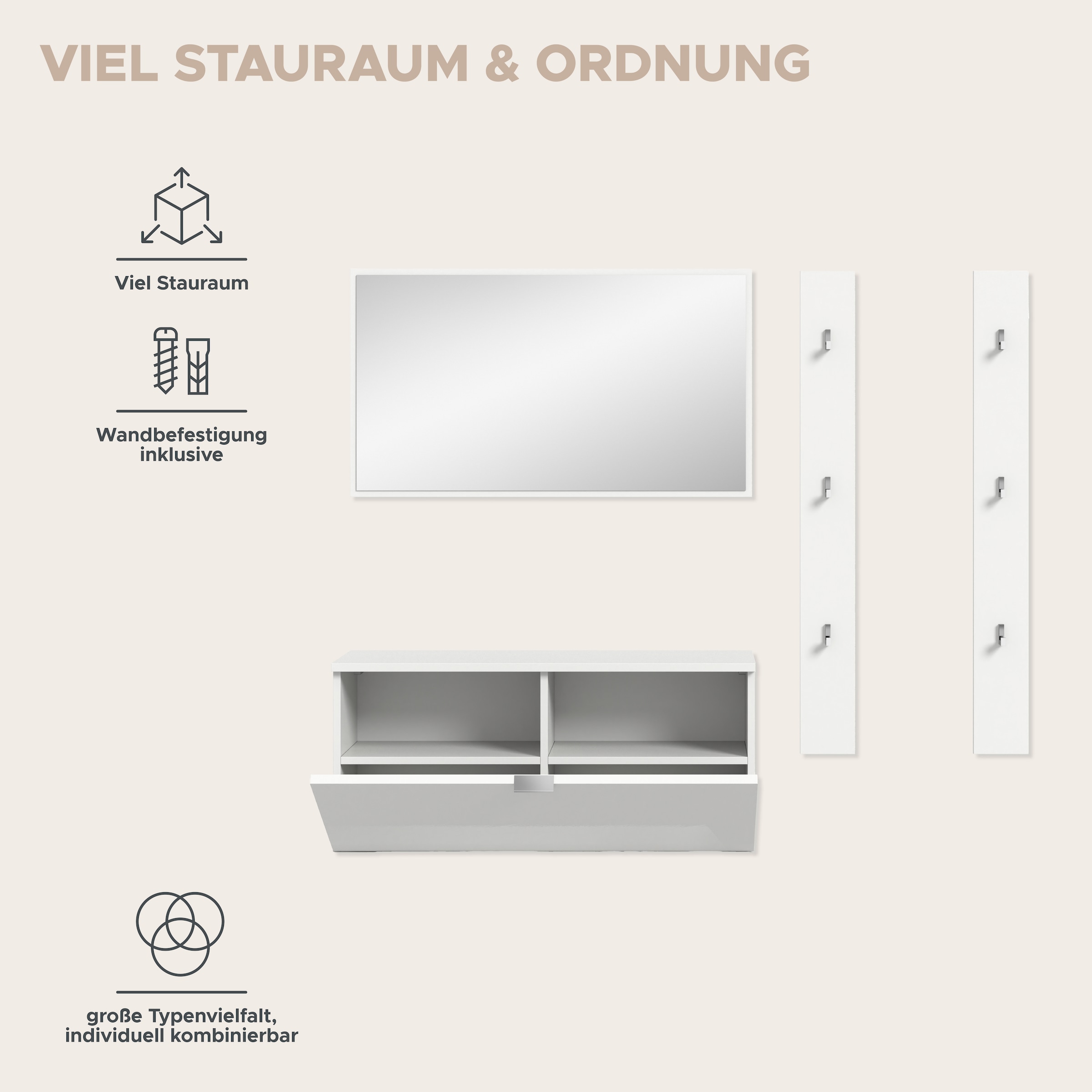 INOSIGN Garderoben-Set »Trondheim Garderobenset 3-tlg., Breite 130 cm,«, (3 St.), Trondheim, Garderobenset 3-tlgBreite 130 cm, Flur, Diele, Kombination