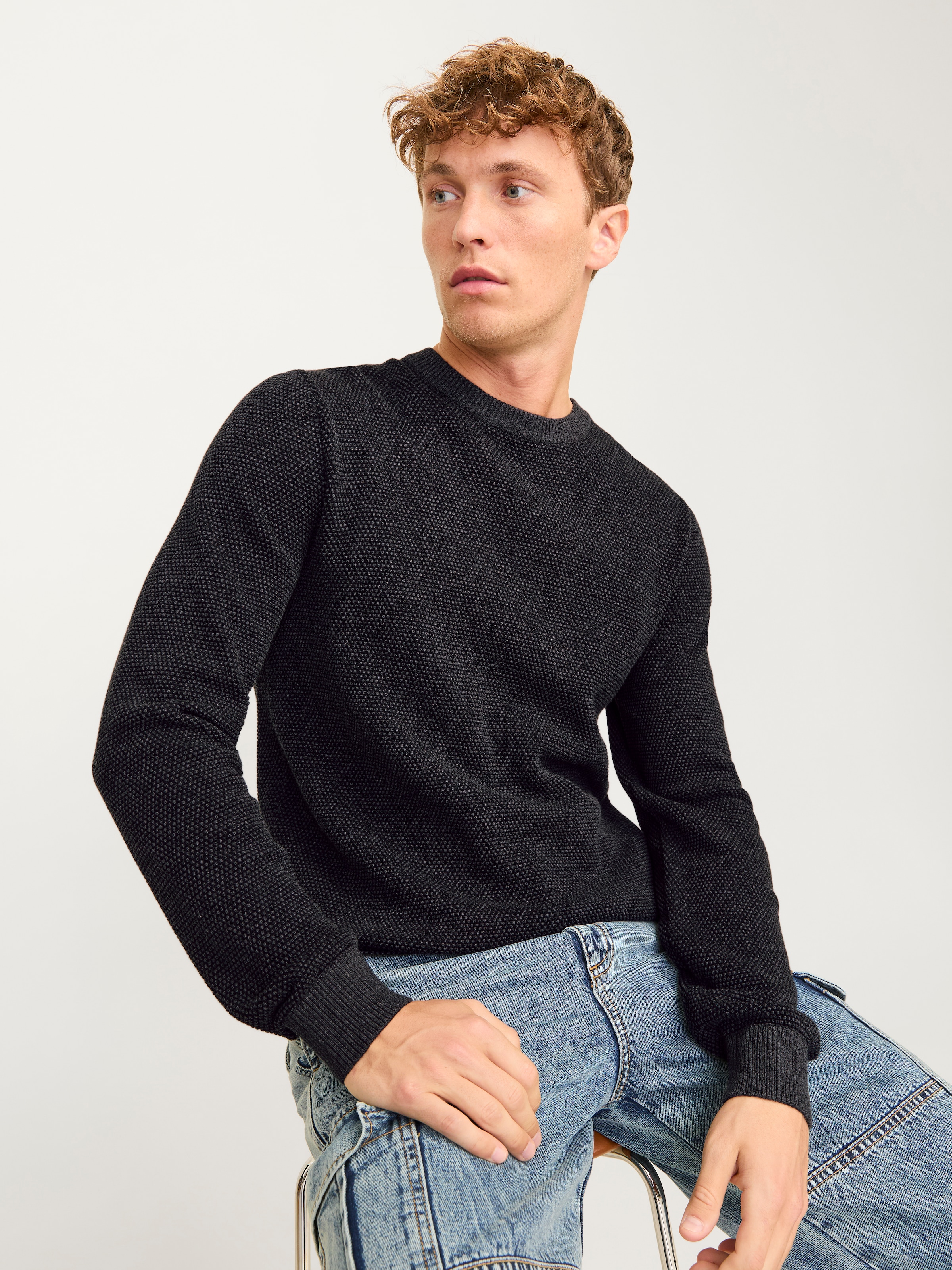 Jack & Jones Rundhalspullover »JJEGLOBE KNIT CREW NECK NOOS«, in Strick Optik