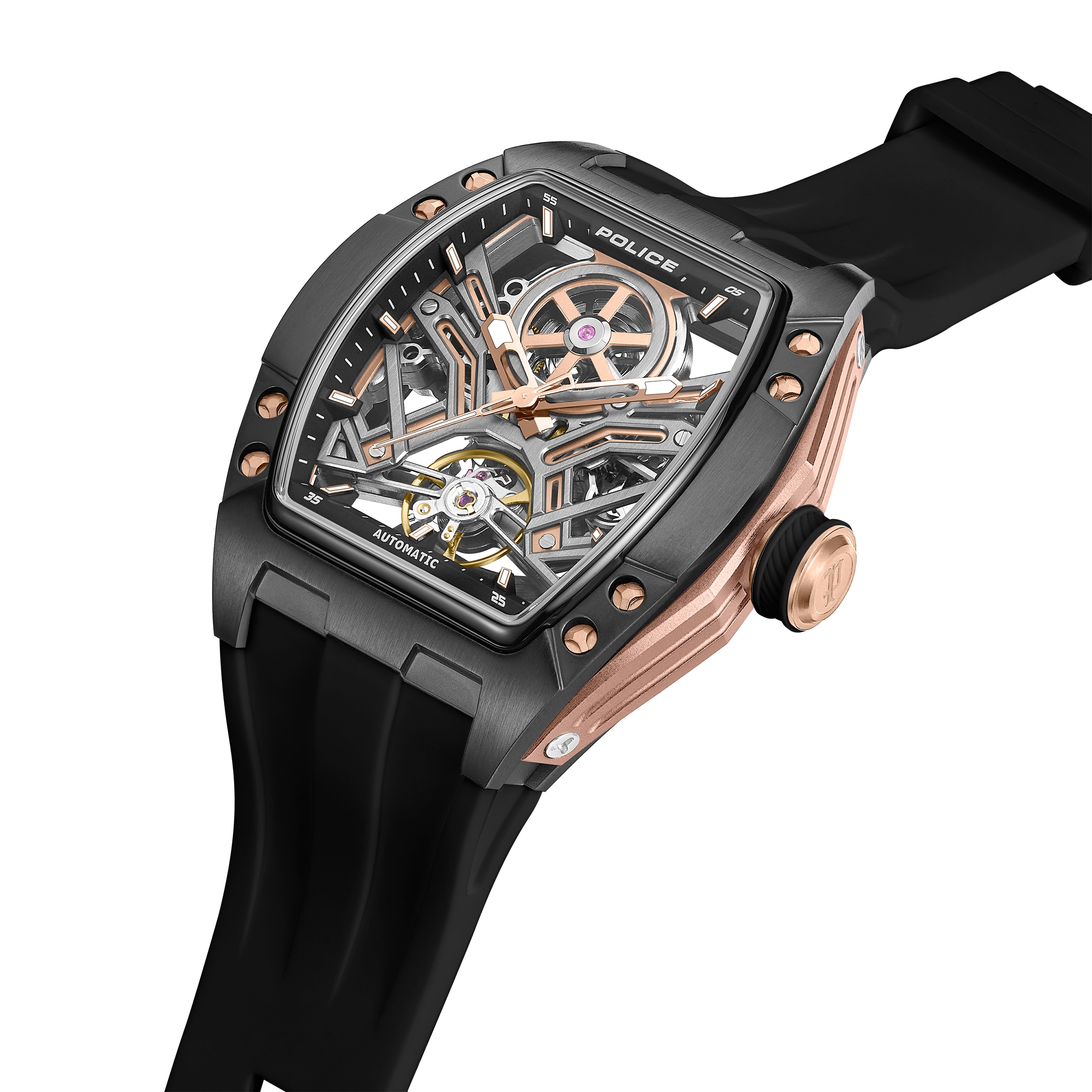 Police Automatikuhr »Tampa« Armbanduhr, Herrenuhr, Mechanische Uhr, Silikonarmband, analog