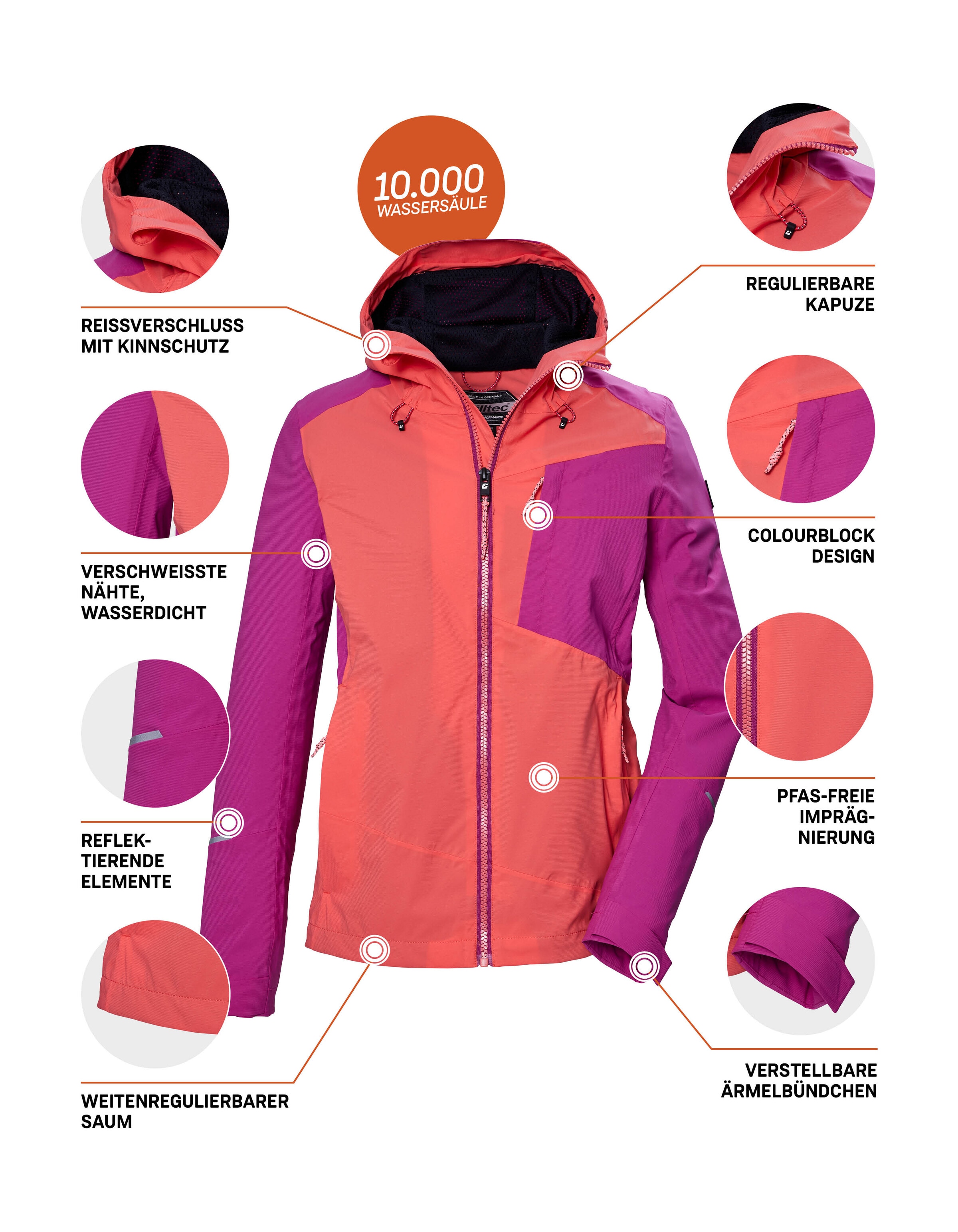 Killtec Outdoorjacke »KOS 83 WMN JCKT«, Damenjacke: Colourblock, wasserdicht, atmungsaktiv, PFAS-frei