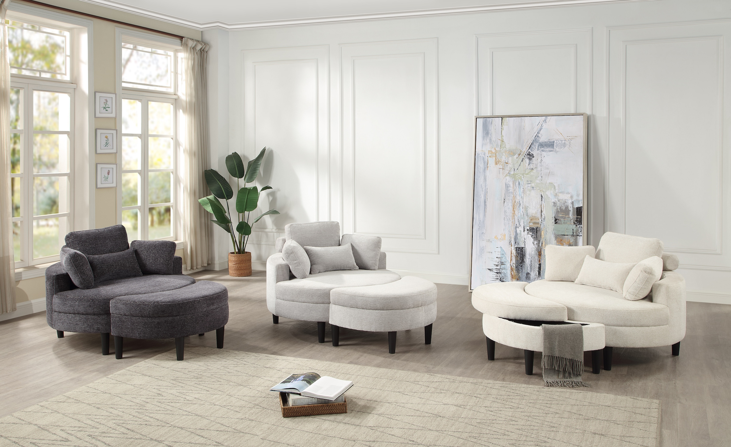 ATLANTIC home collection Loveseat »Ravi, B: 114 cm«, XXL- Sessel, mit Stauraumhocker, Rückenstütze & 4 Zierkissen