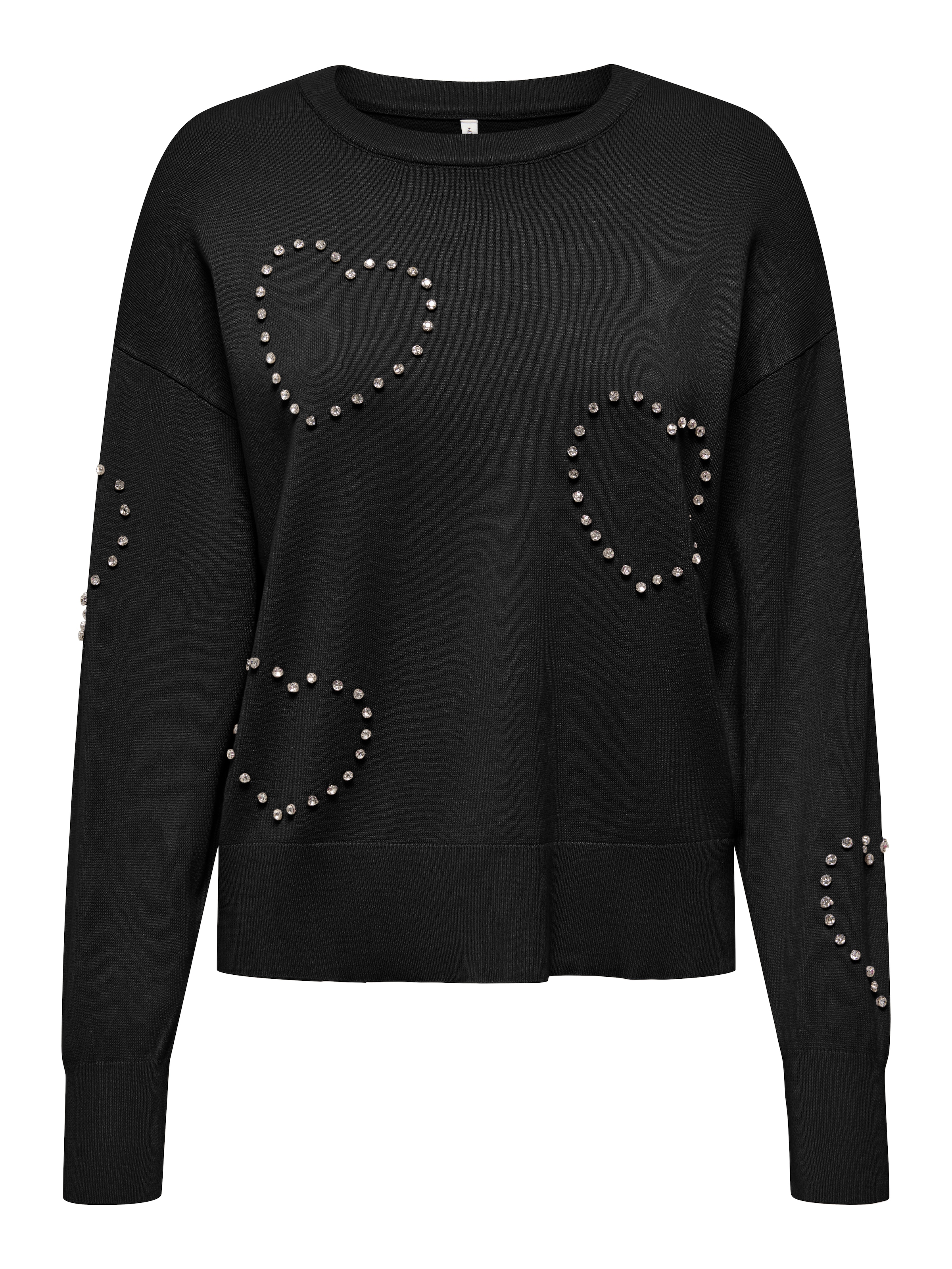 ONLY Rundhalspullover »ONLBEE LS HEART BLING O-NECK CC KNT« mit Glitzersteinen
