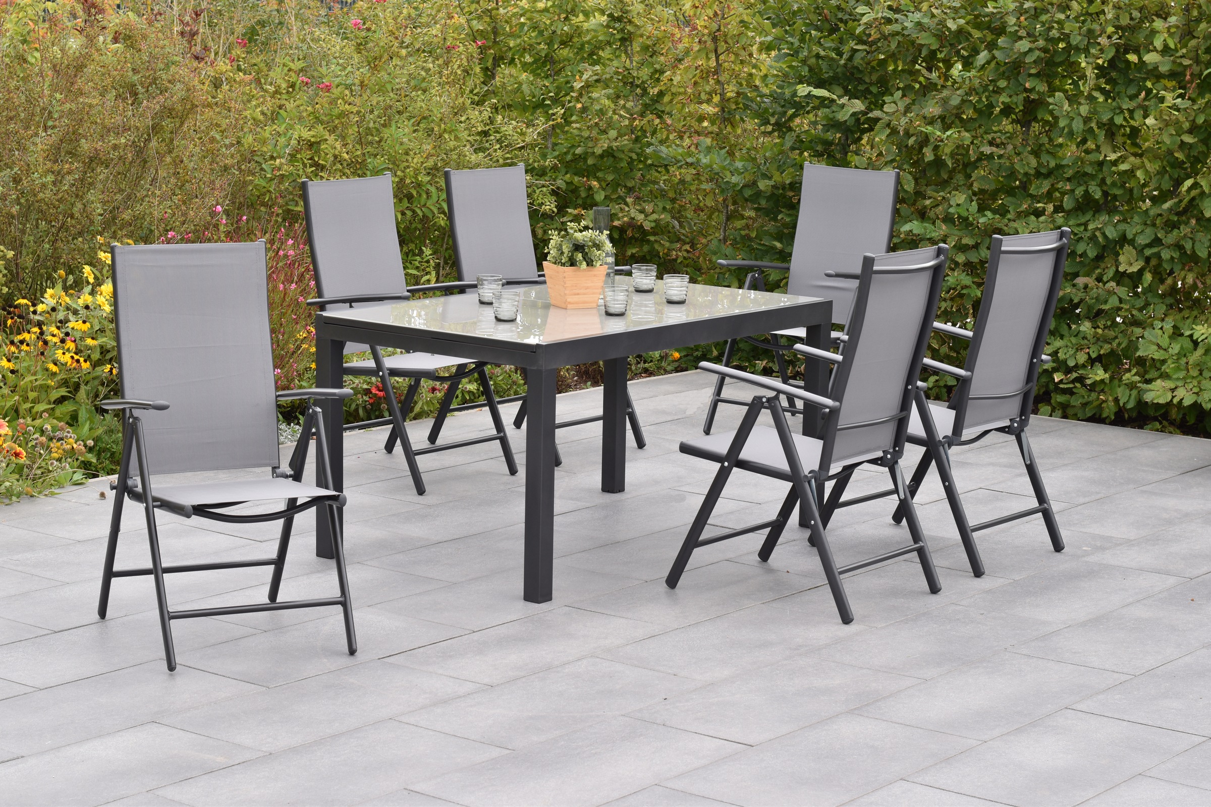 MERXX Garten-Essgruppe »»Amalfi«« Set, 5-fach verstellbare Rückenlehne, 7 Stk. tlg. Ausziehtisch: LxB: 200-300 x 110 cm