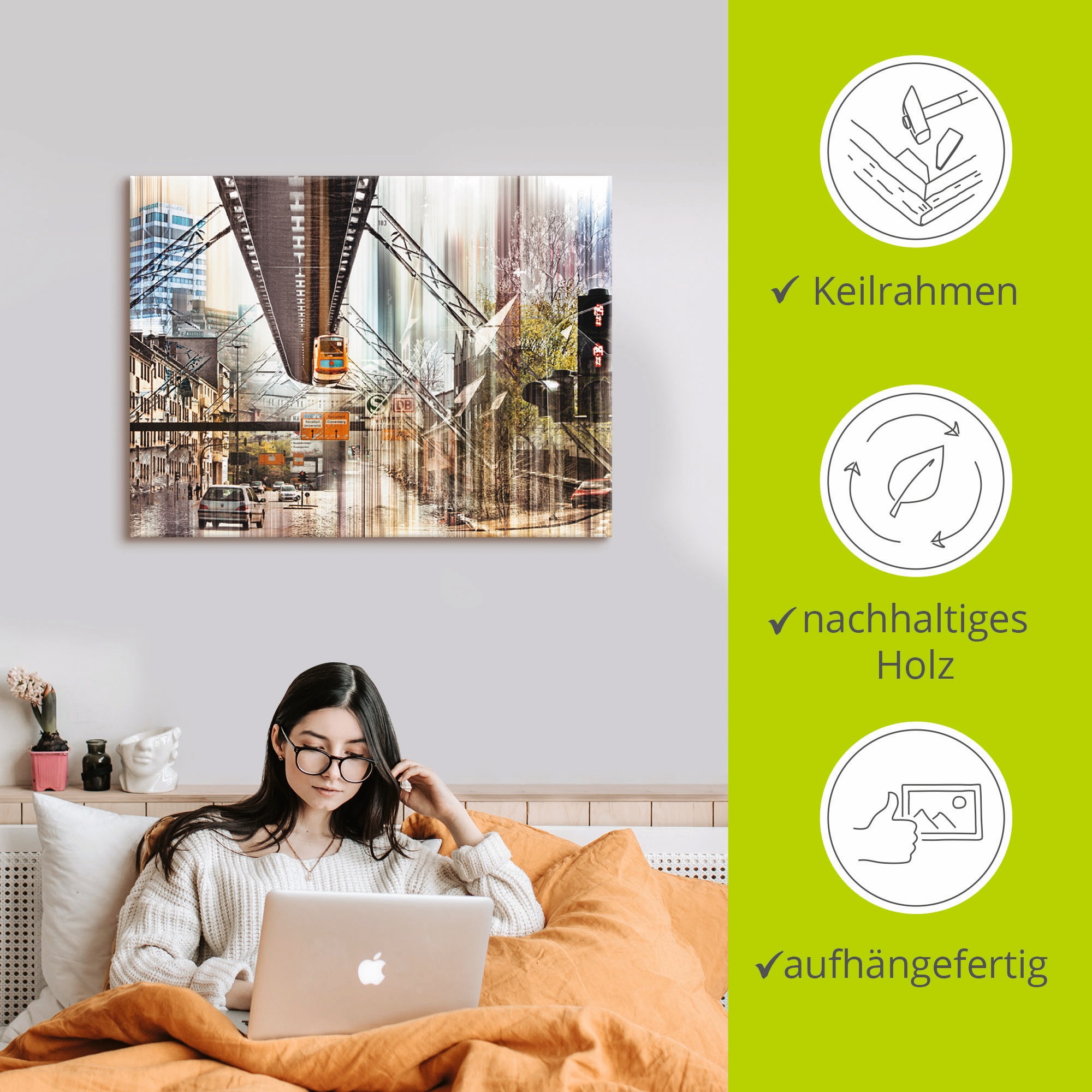 Artland Leinwandbild »Wuppertal NRW Ruhrgebiet Collage« Deutschland 1 Stk. tlg. auf Holzrahmen gespannt