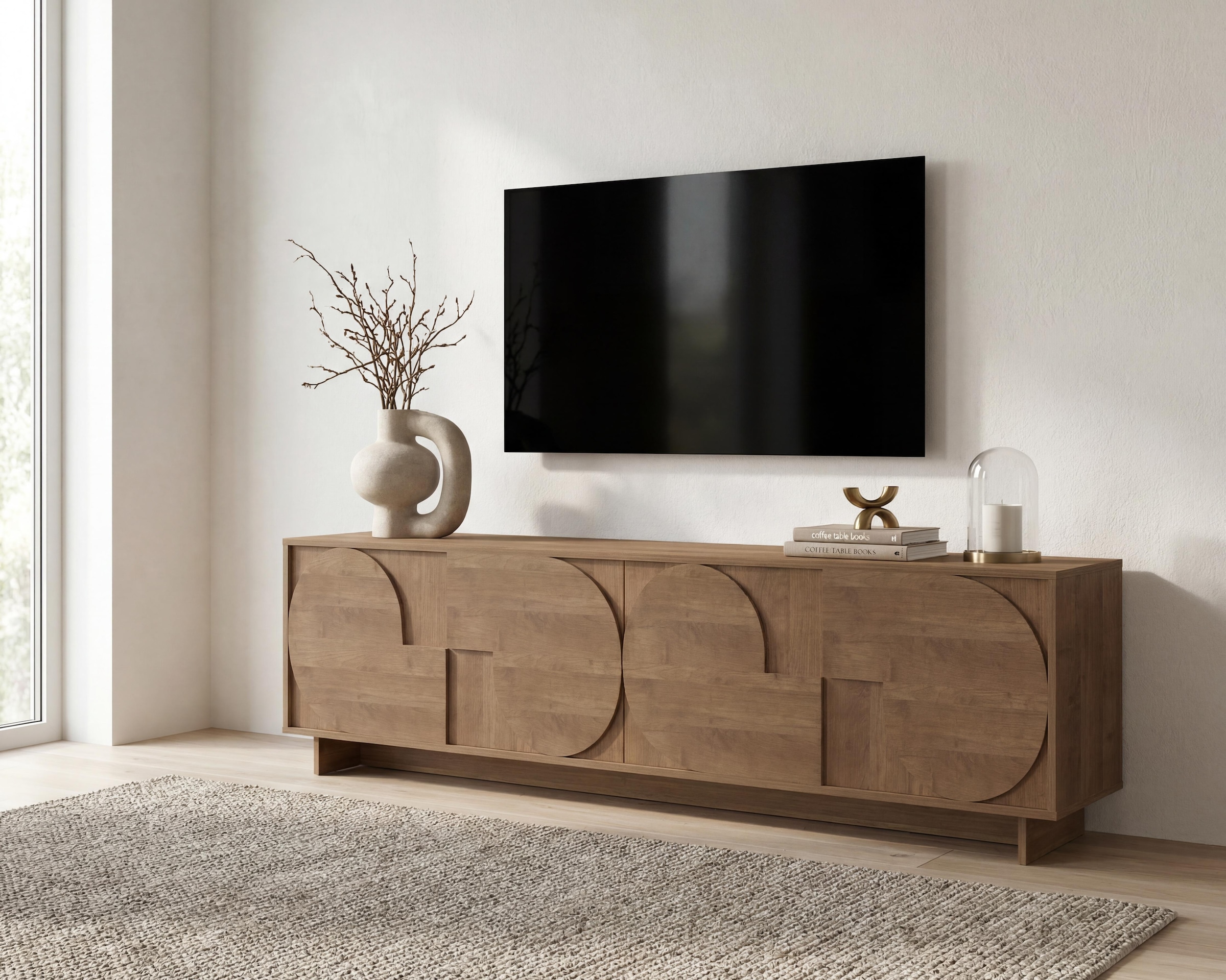 Home affaire Lowboard »Zen, 205 cm breit, 4 Türen, Mediaboard, TV-Schrank, TV-Board« Push-to-open, 3D-Fronten, Mercure-Holzstruktur, viel Stauraum