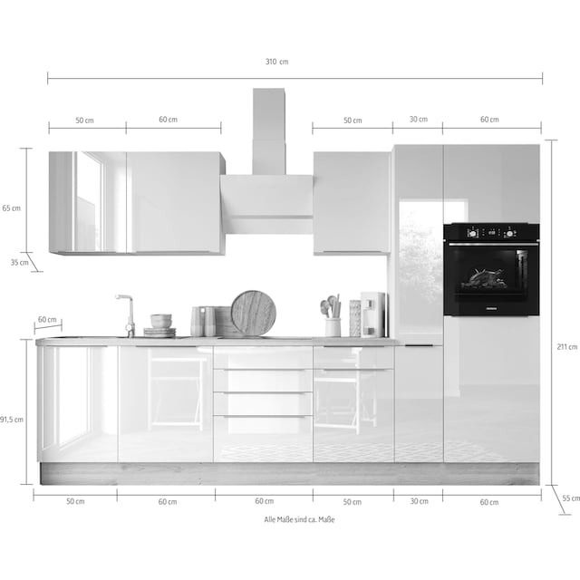 RESPEKTA Küchenzeile »Safado aus der Serie Marleen«, Breite 310 cm, mit Soft -Close bestellen bei OTTO