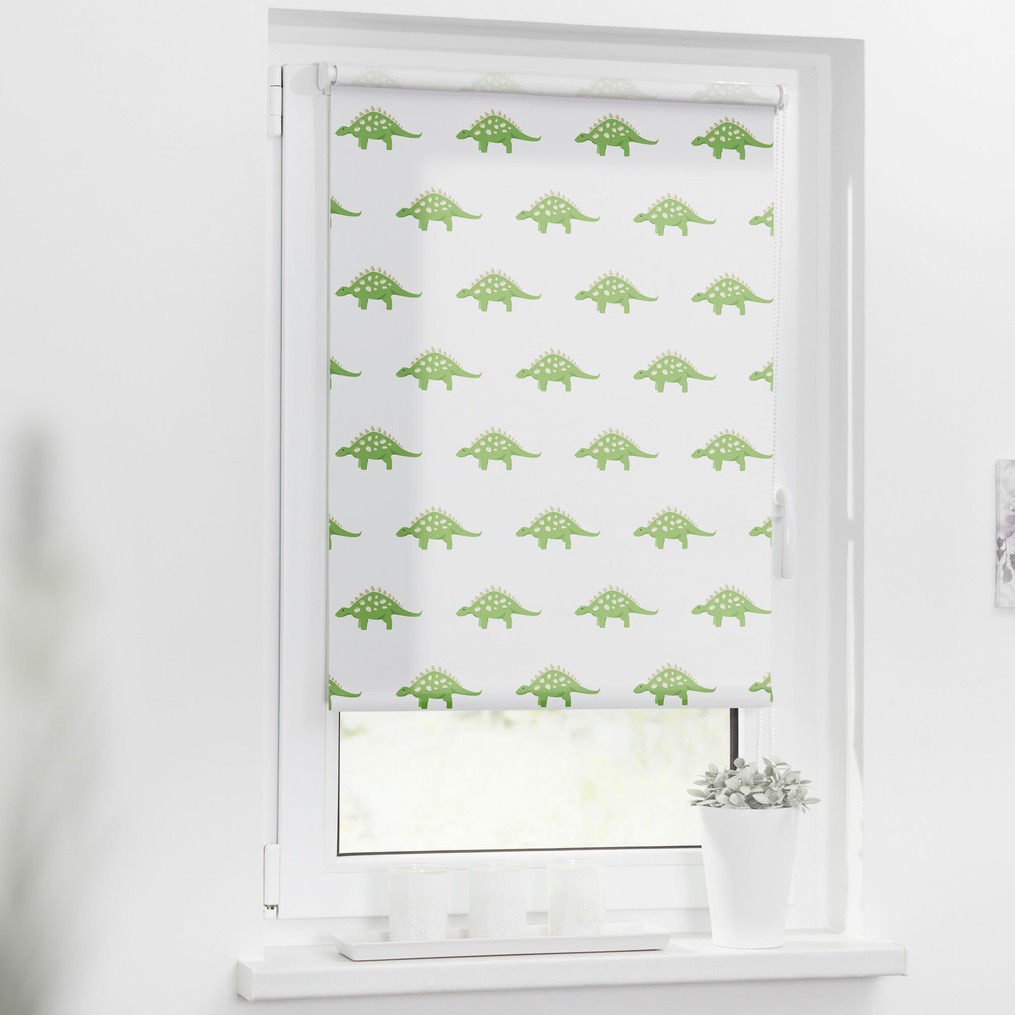LICHTBLICK ORIGINAL Seitenzugrollo »Rollo Klemmfix, ohne Bohren, blickdicht, Dinos - Grün« blickdicht Blendschutz | Sichtschutz freihängend