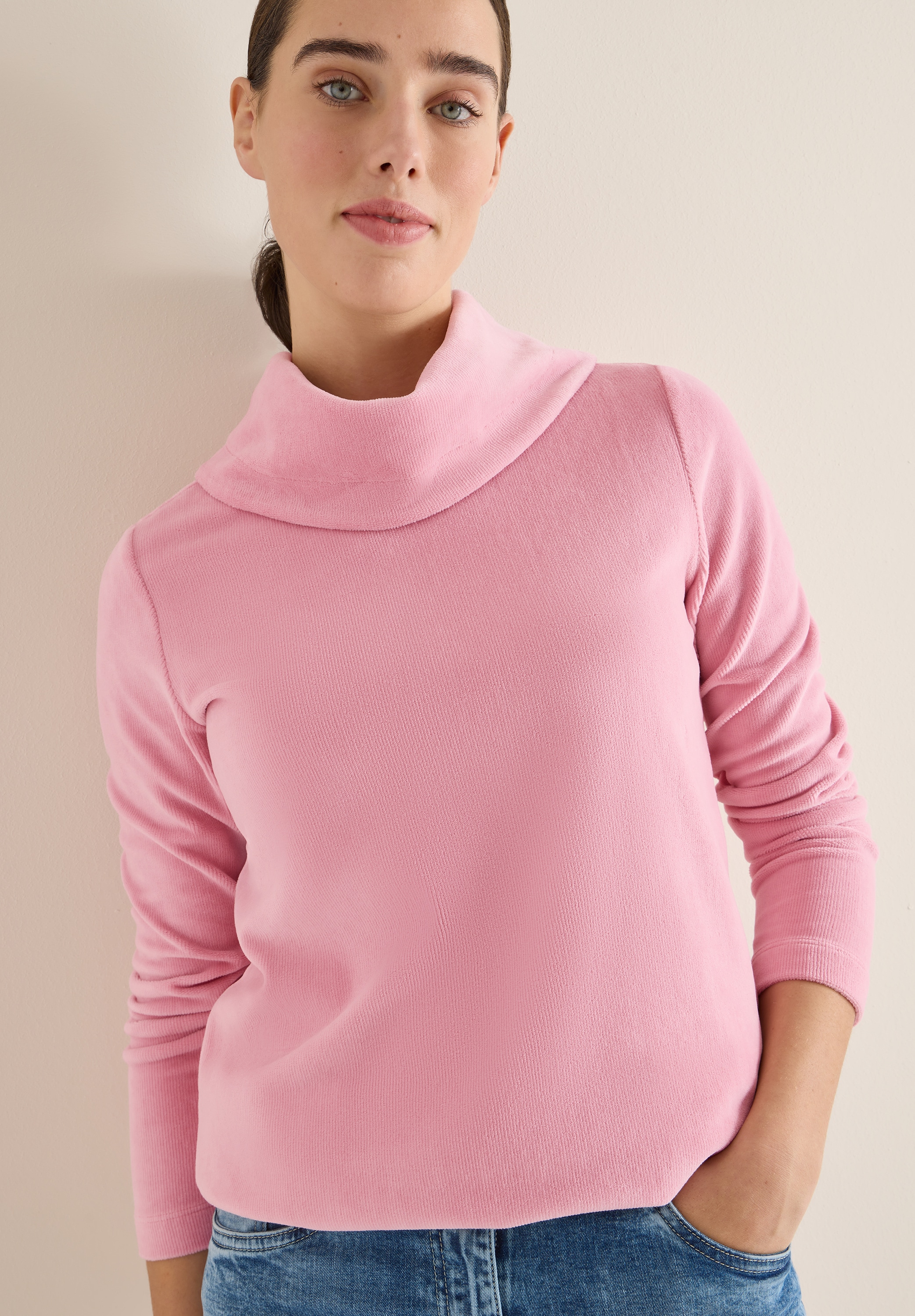 Cecil Rundhalspullover Cord Shirt mit großem Kragen