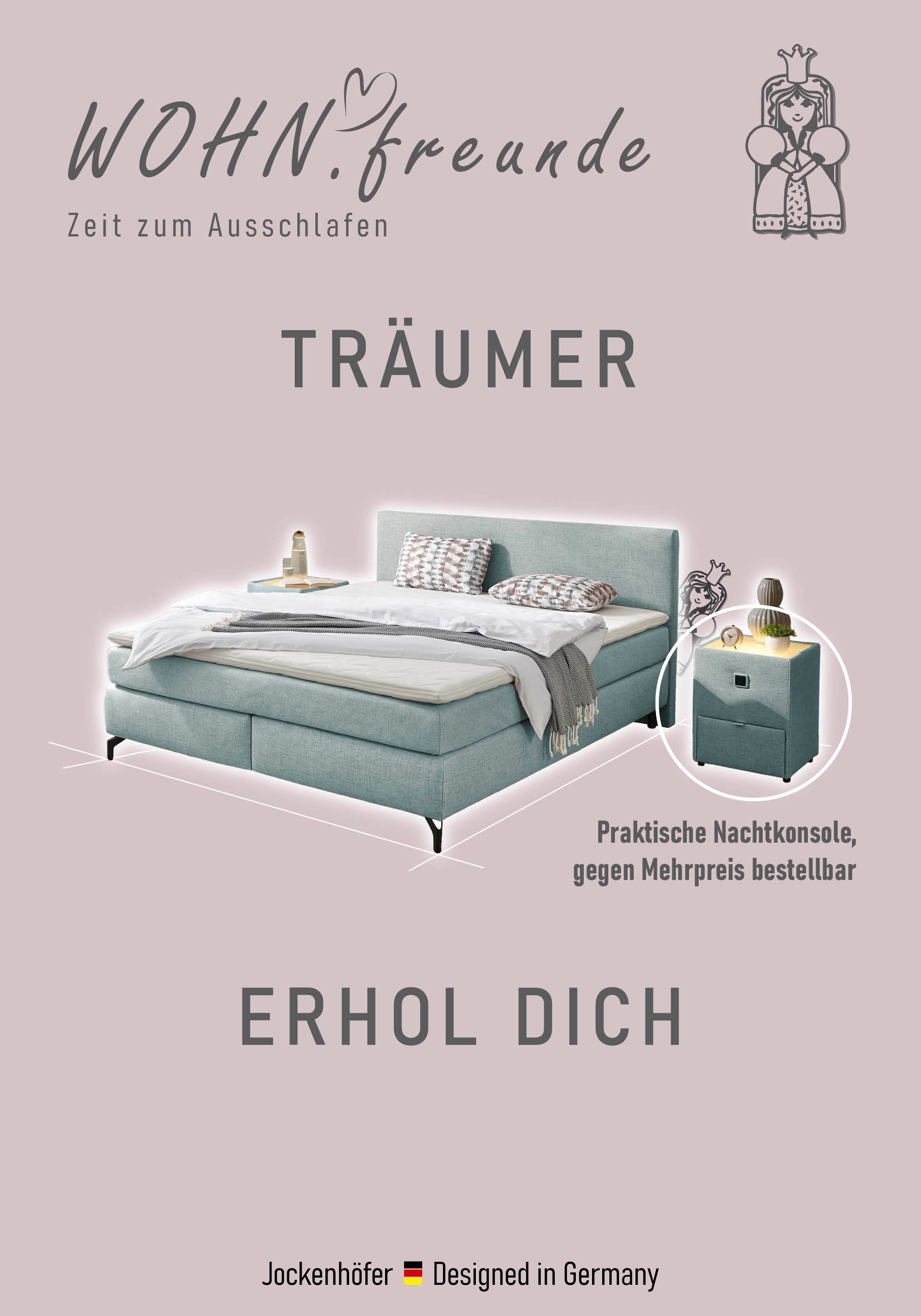 INOSIGN Boxspringbett Alinas, mit Topper und Zierkissen, in unterschiedliche Farbvarianten und Breiten lieferbar