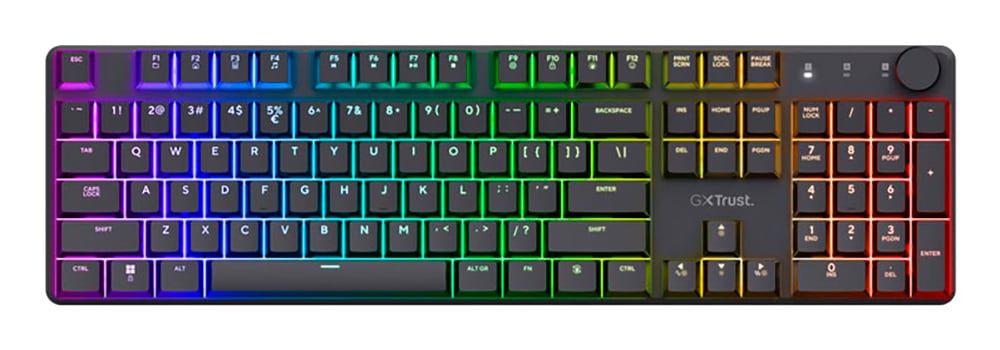 Trust Gaming-Tastatur »GXT 868 Torix«, (Anpassbare Höhe-Ziffernblock-USB-Anschluss-Fn-Tasten-Multimedia-Tasten-Windows-Sperrtaste)