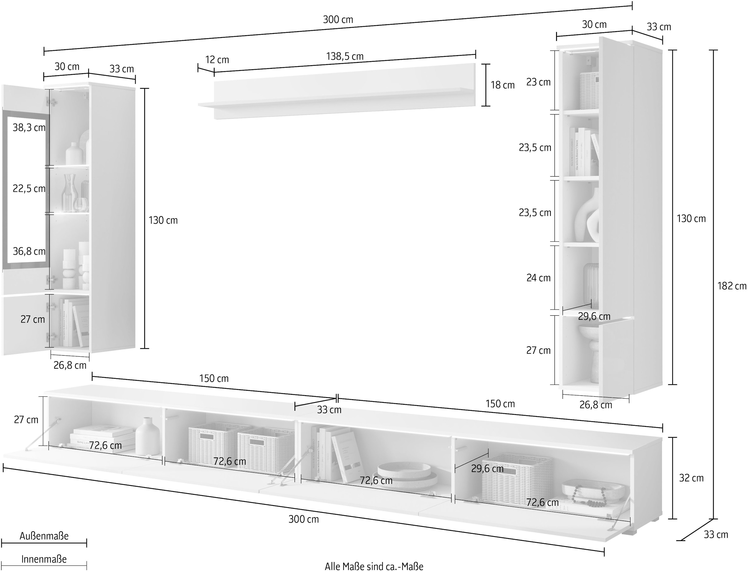 Home affaire Wohnwand »Vera, Breite 300 cm« Komplett-Set, 5 Stk. tlg.