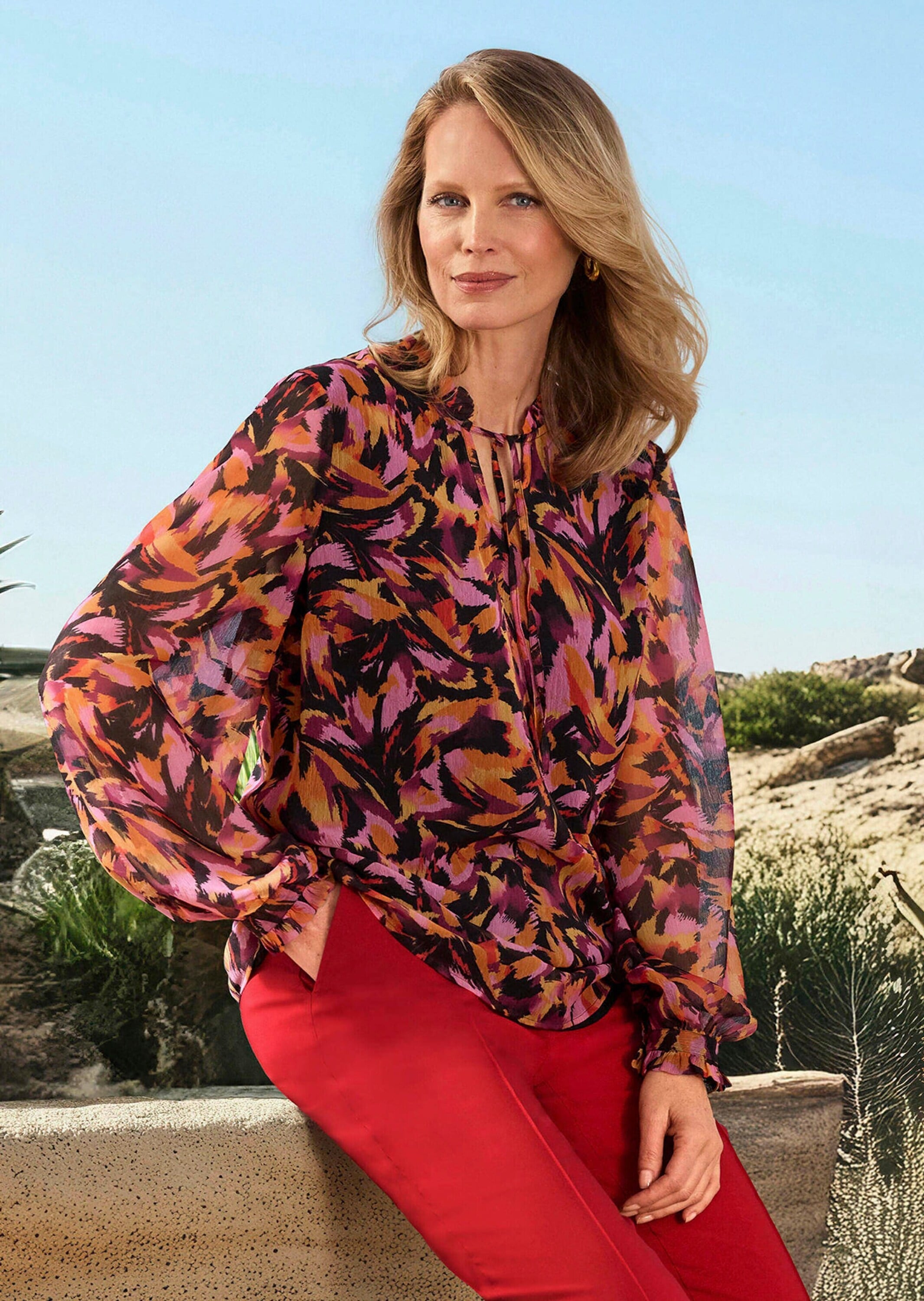 GOLDNER Schlupfbluse »Chiffon-Bluse mit semitransparenten Ärmeln«