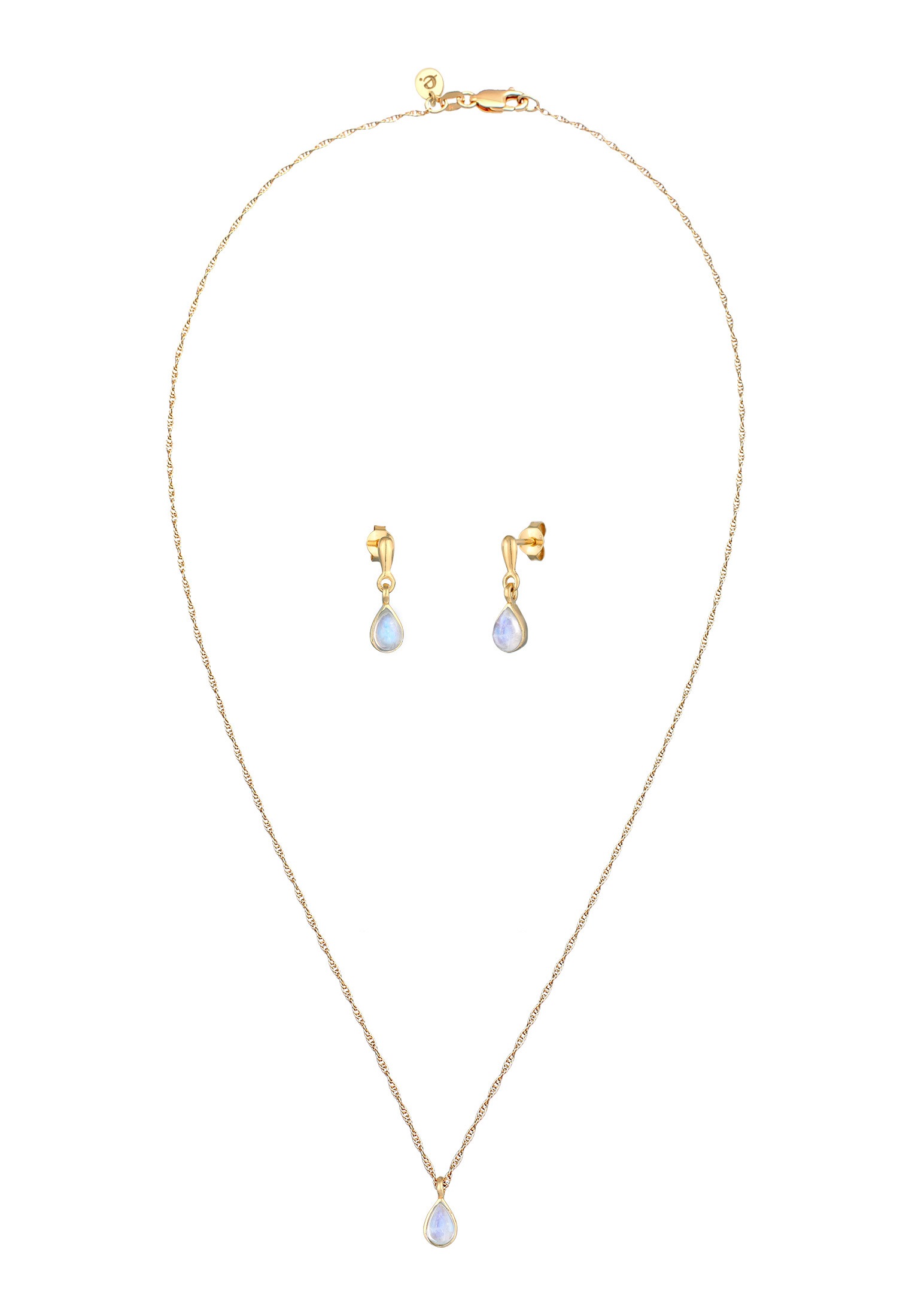 Elli Premium Ohrring und Ketten Set »Schmuckset Mondstein Tropfen Kette Ohrhänger 925 Silber«