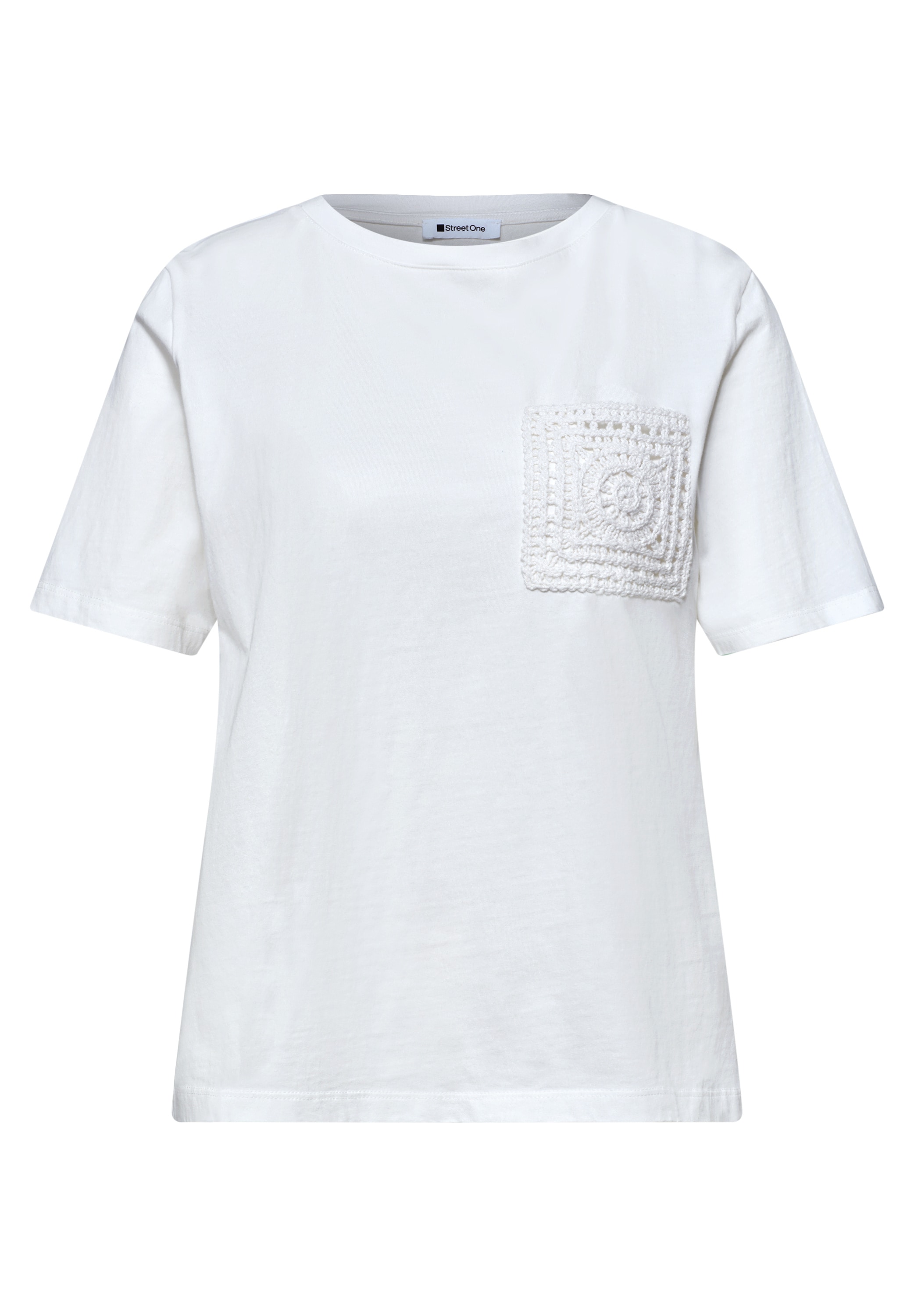 STREET ONE Kurzarmshirt Sommershirt mit Rundhals und Crochet-Tasche