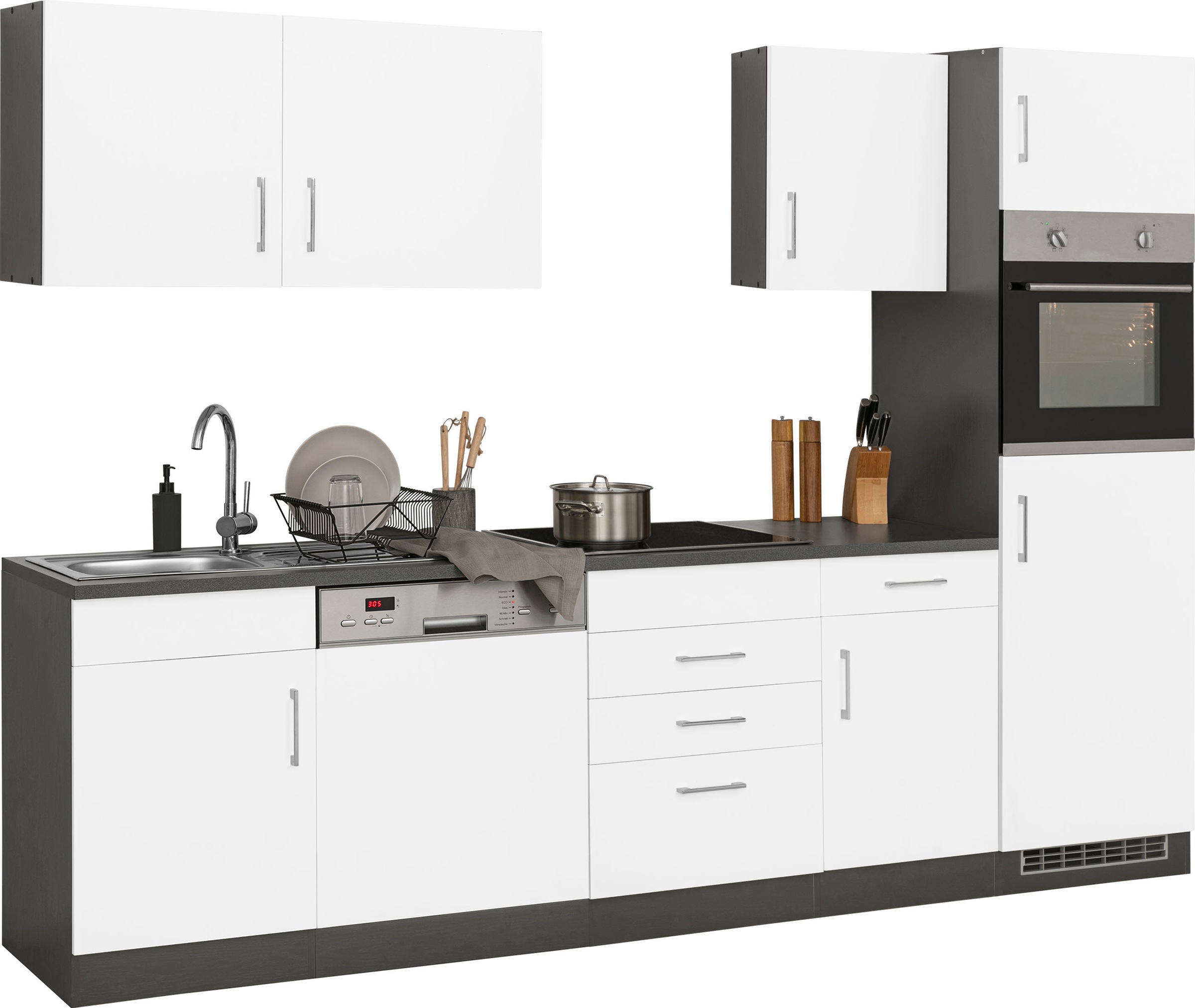 KOCHSTATION Küchenzeile »KS-Paris – Küchen mit einzigartigen Fotomotiven auf den Fronten« Breite 280 cm, wahlweise mit E-Geräten und Induktion