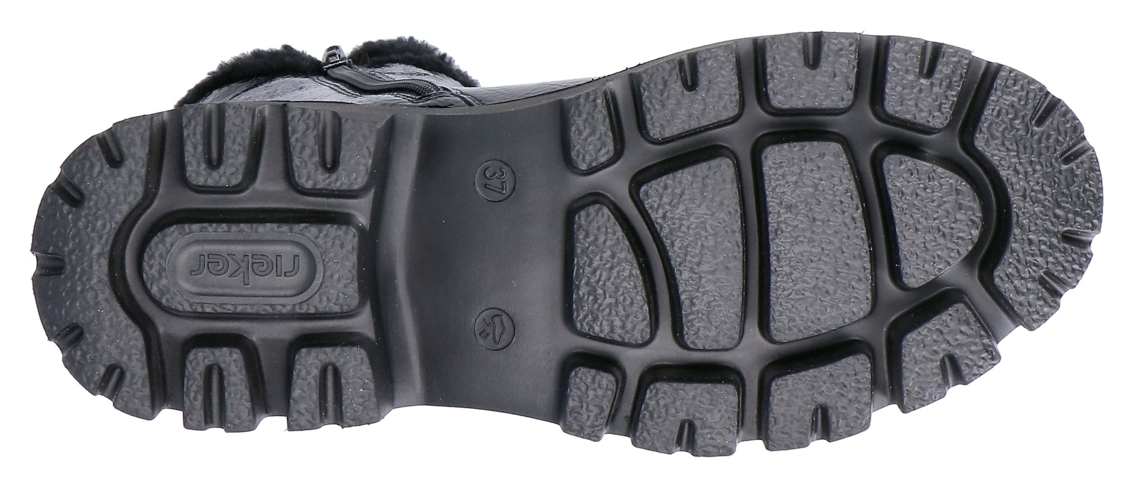 Rieker Winterstiefelette  Plateauboots, Winterboots, Lack-Stiefelette mit buntem Sohlenrand