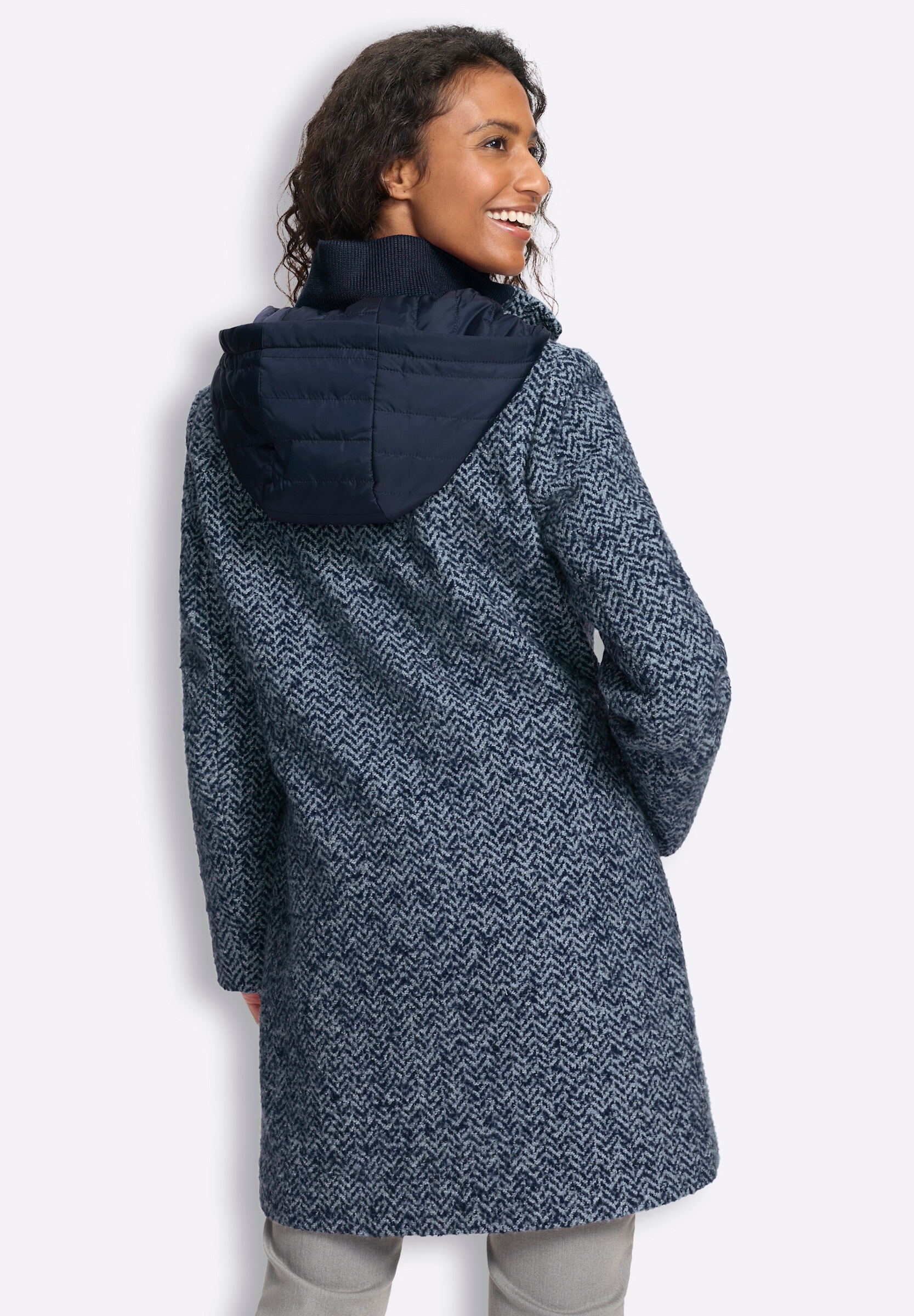 heine Funktionsjacke »Longjacke Longjacke in Bouclé-Qualität« Abnehmbare Kapuze