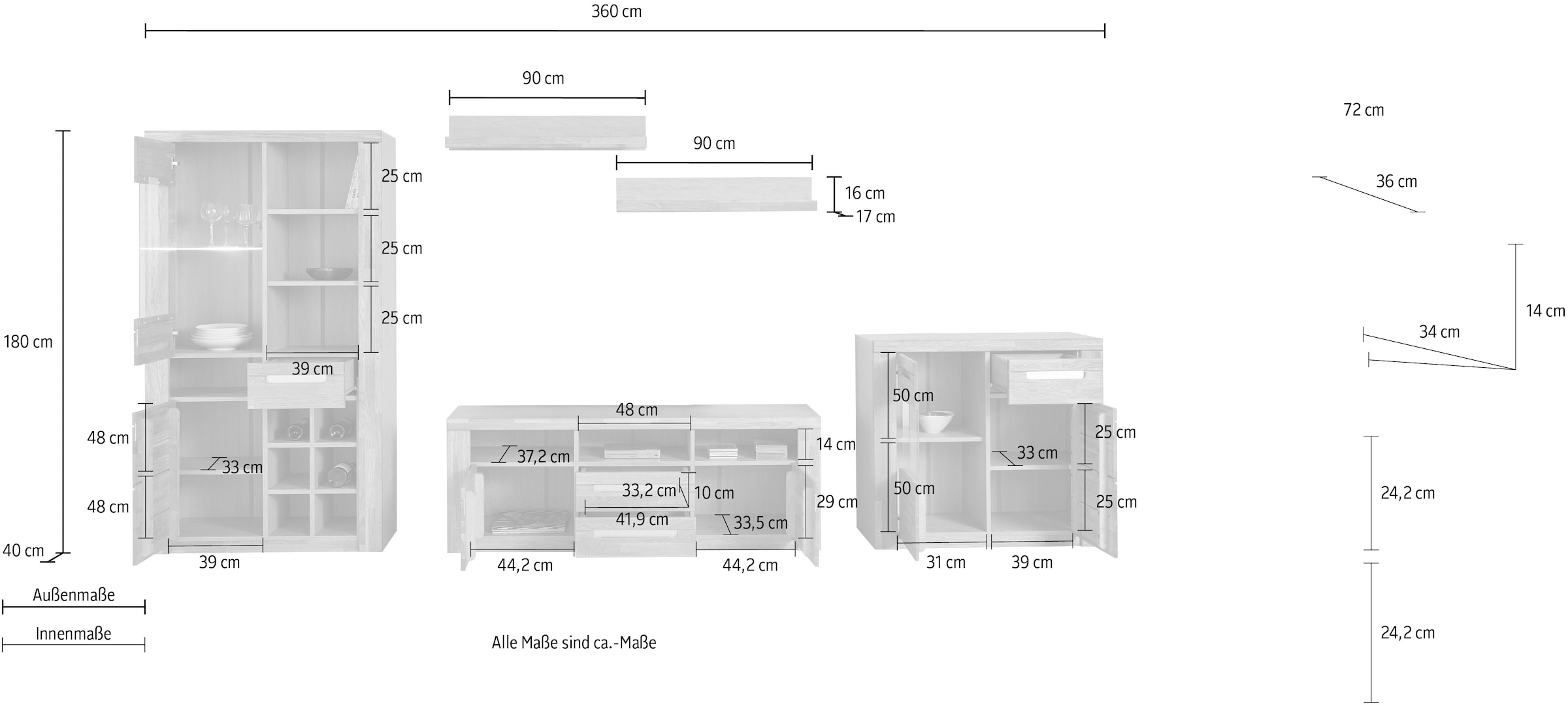 Home affaire Wohnwand »Kolding« Set, 5 Stk. tlg.