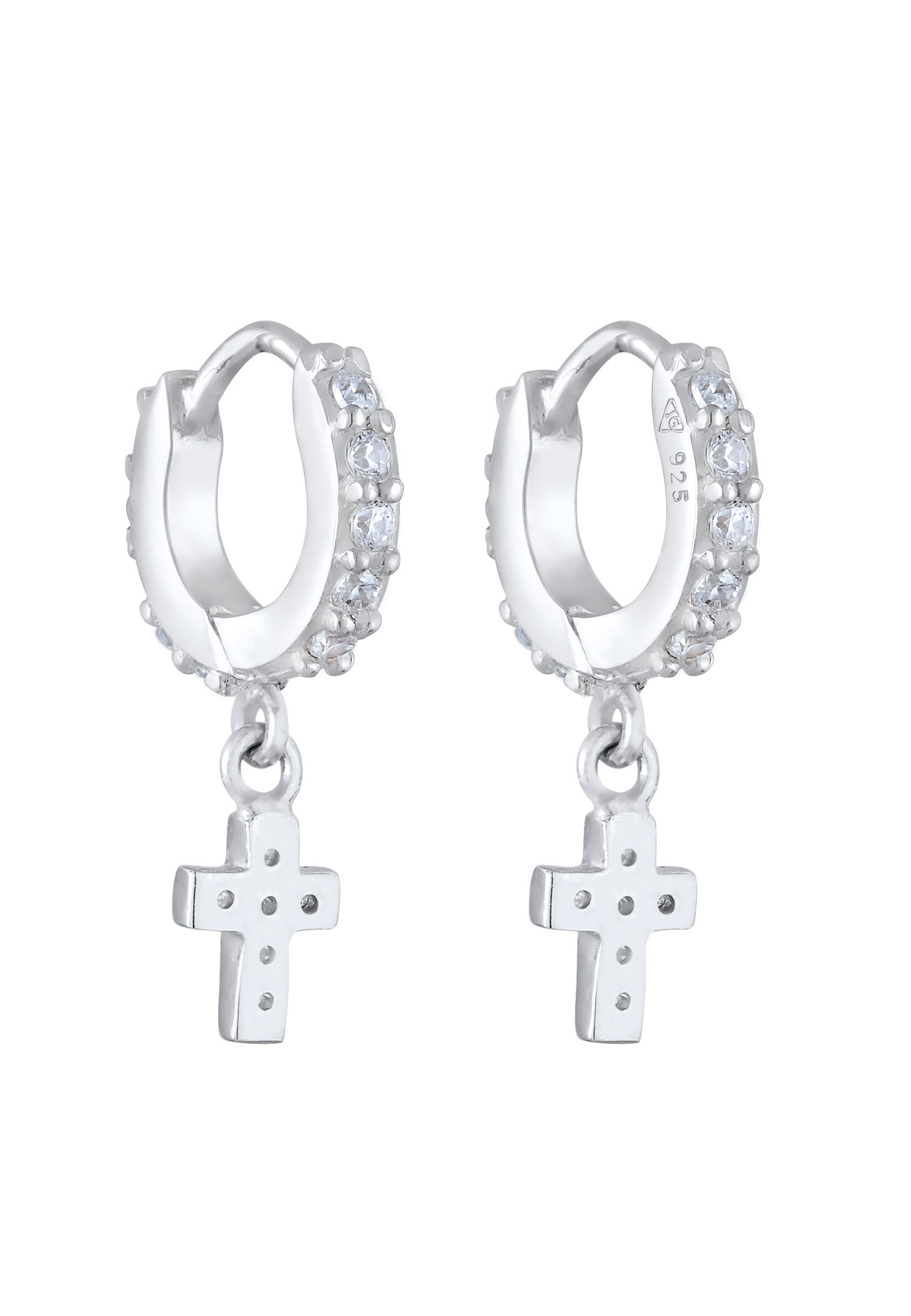 Elli Paar Creolen »Ohrringe Huggie Hoops Creolen Kreuz Zirkonia 925 Silber«