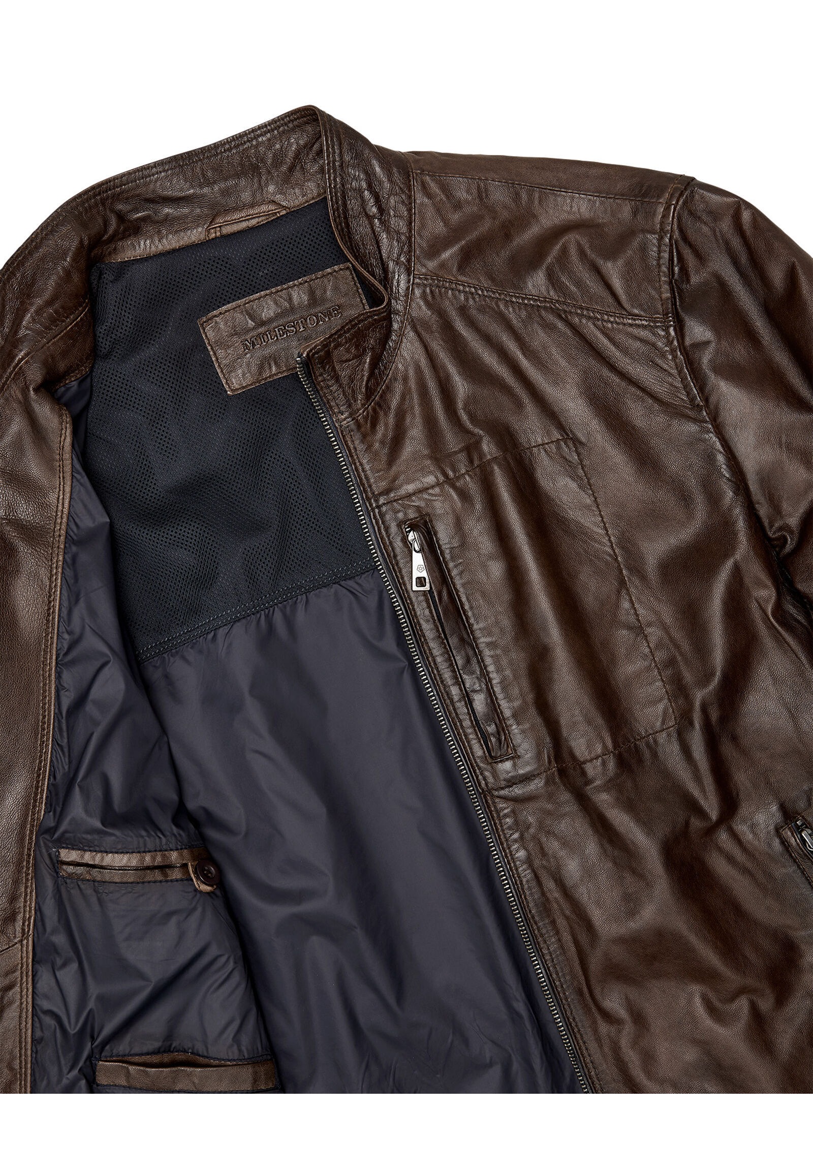 Milestone Lederjacke »MSJumper« ohne Kapuze robuste Metallreißverschlüsse