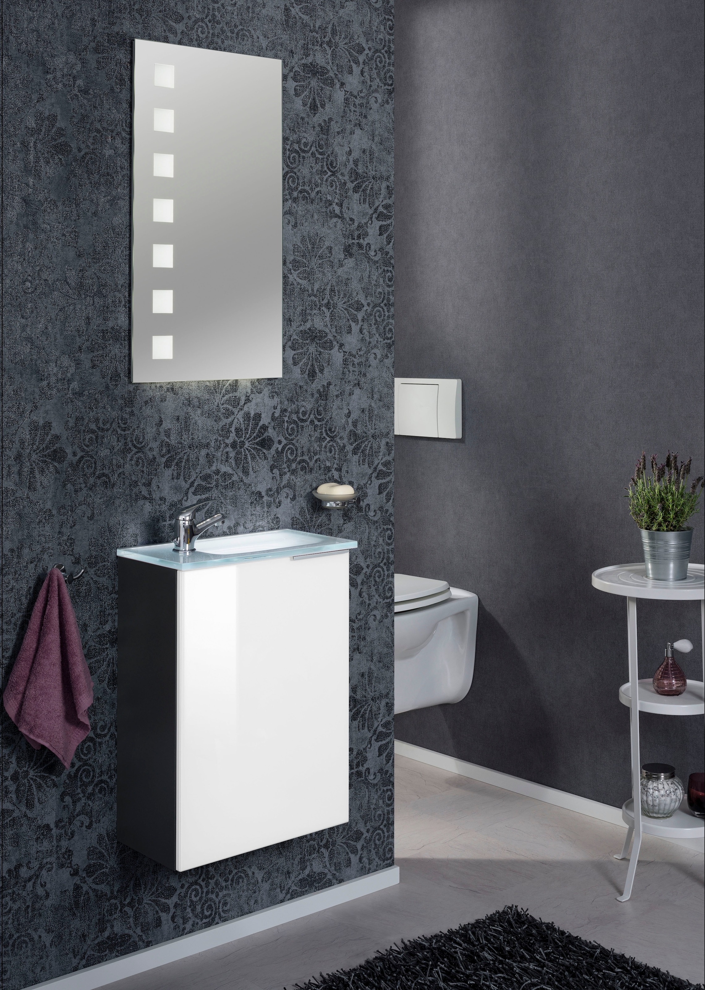 FACKELMANN Waschtisch »SBC« Set, 3 tlg. bestehend aus Becken, Beleuchtung und Unterbau, Breite ca. 45 cm