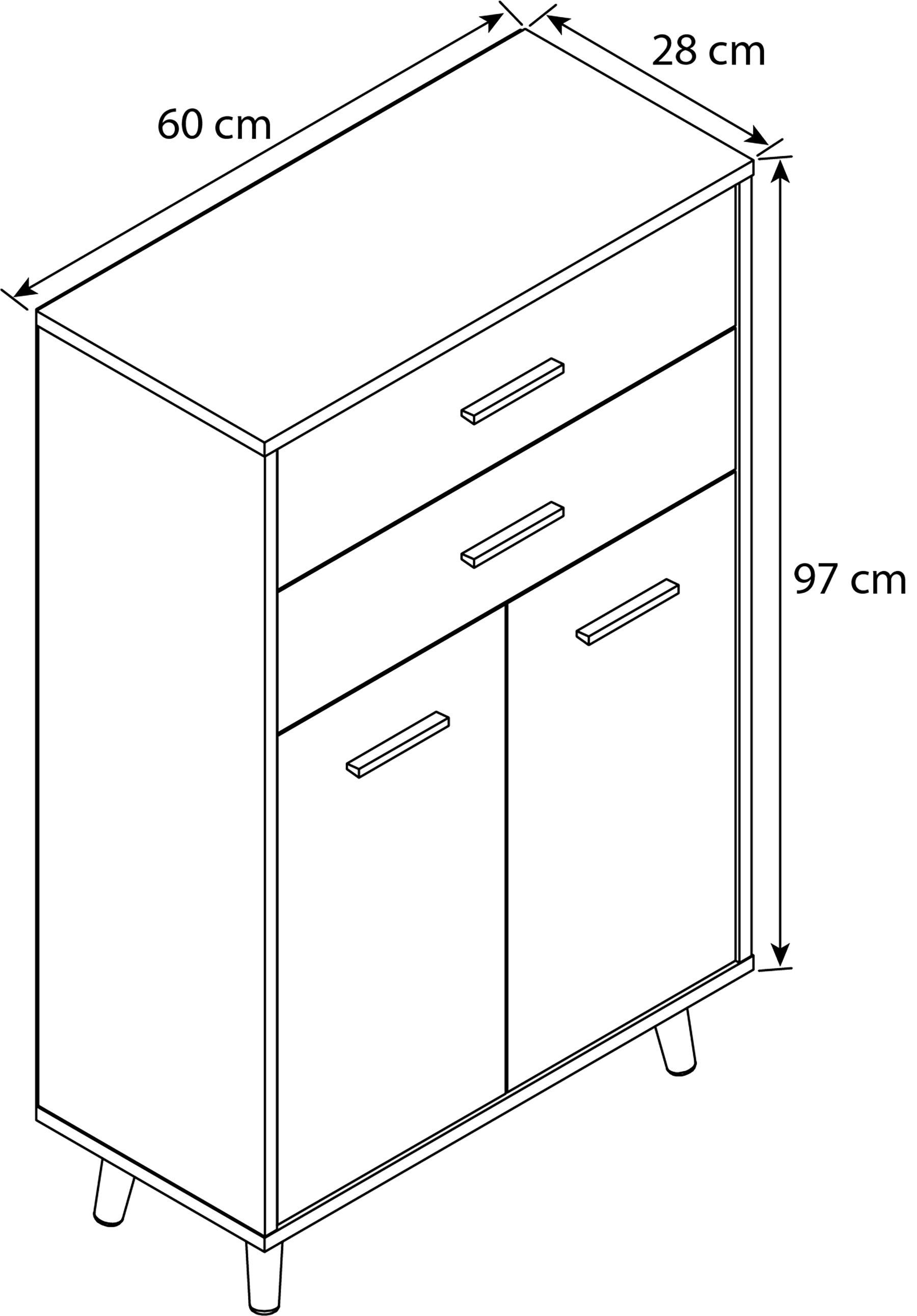 VCM Kommode »VCM Holz Kommode | Sideboard mit 2 Drehtüren und zwei Schubladen | Maße ca. H. 97 x B. 60 x T. 28 cm- Lindas«, (VCM Lindas)