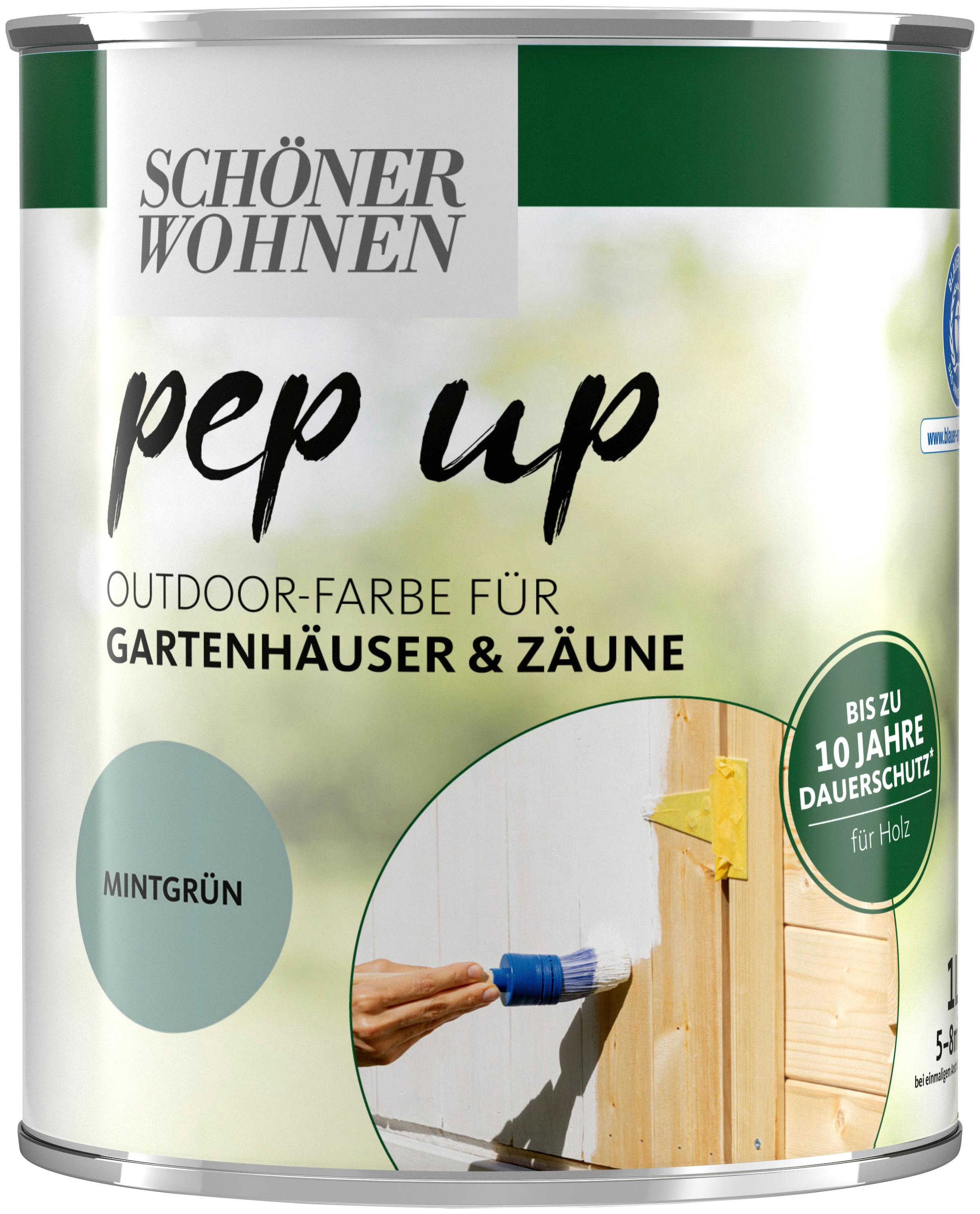 SCHÖNER WOHNEN-Kollektion Wetterschutzfarbe »pep up Outdoor«, (1), für Gartenhäuser & Zäune, bis zu 10 Jahre Dauerschutz, mintgrün, seidenmatt, 1 l