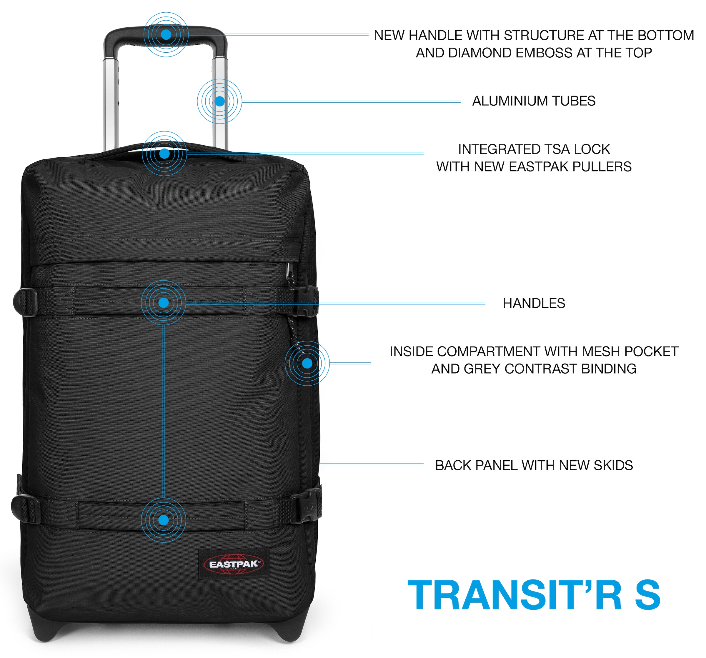 Eastpak Weichgepäck-Trolley »TRANSIT'R S«, 2 St. Rollen, Handgepäck-Koffer Reisegepäck Reisekoffer mit TSA Schloss