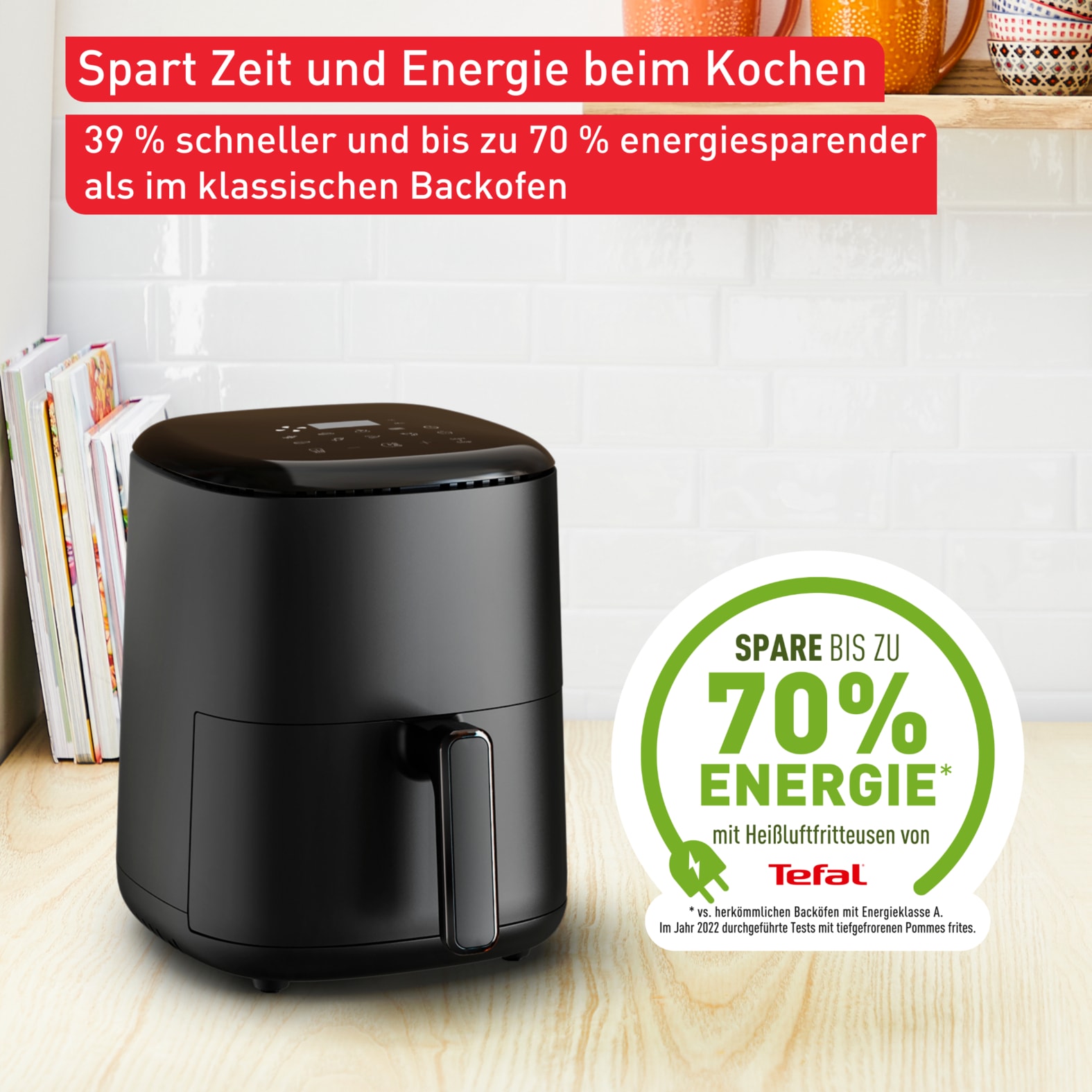 Tefal Heißluftfritteuse »EY1458 Easy Fry Compact«, 1300 W, für 1-4 Personen, 10 Programme, spart Zeit und Energie, EY1458