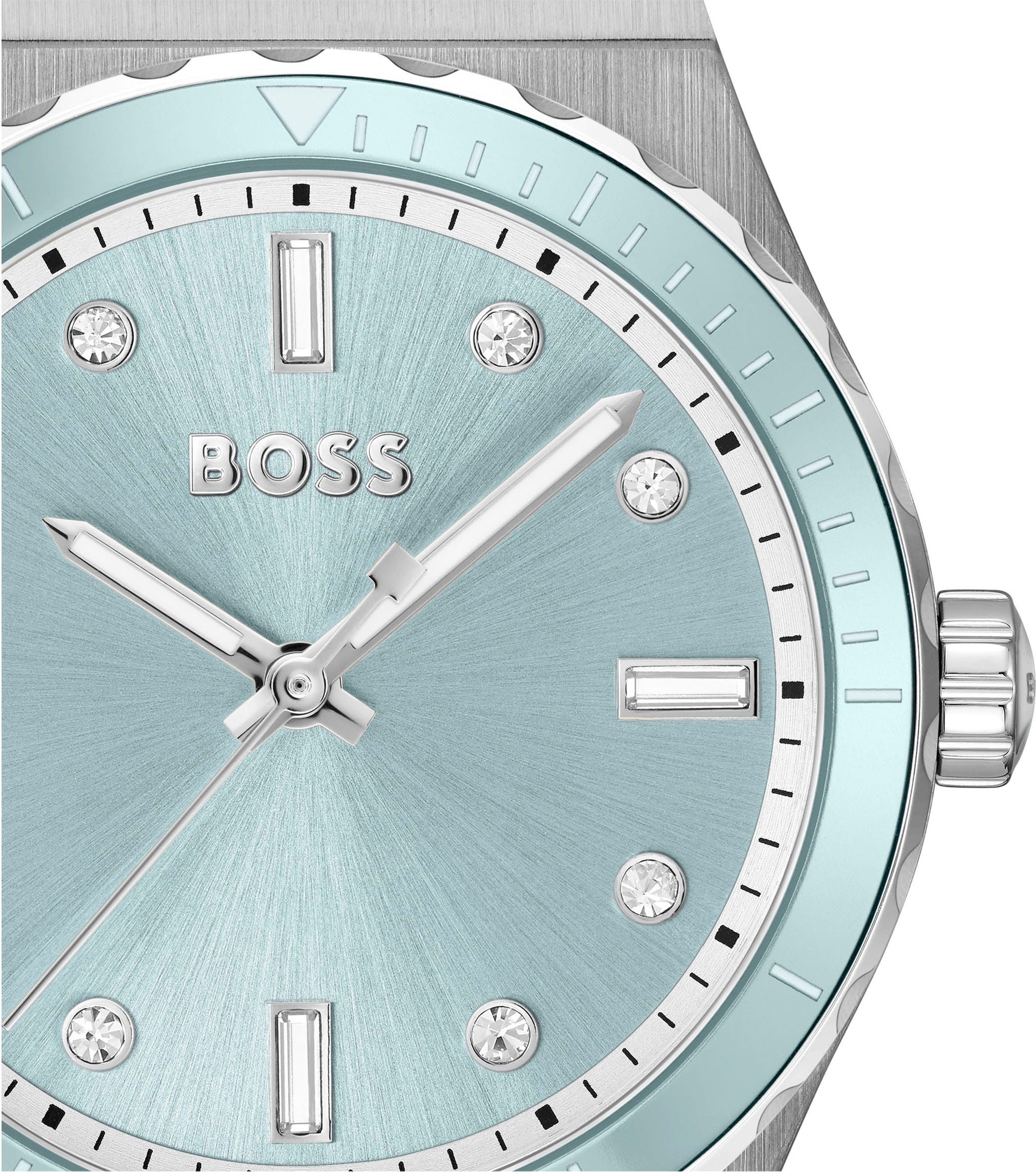BOSS Quarzuhr »CANDOR LADIES SPORT« Armbanduhr, Damenuhr, Edelstahlarmband, analog, Glassteine