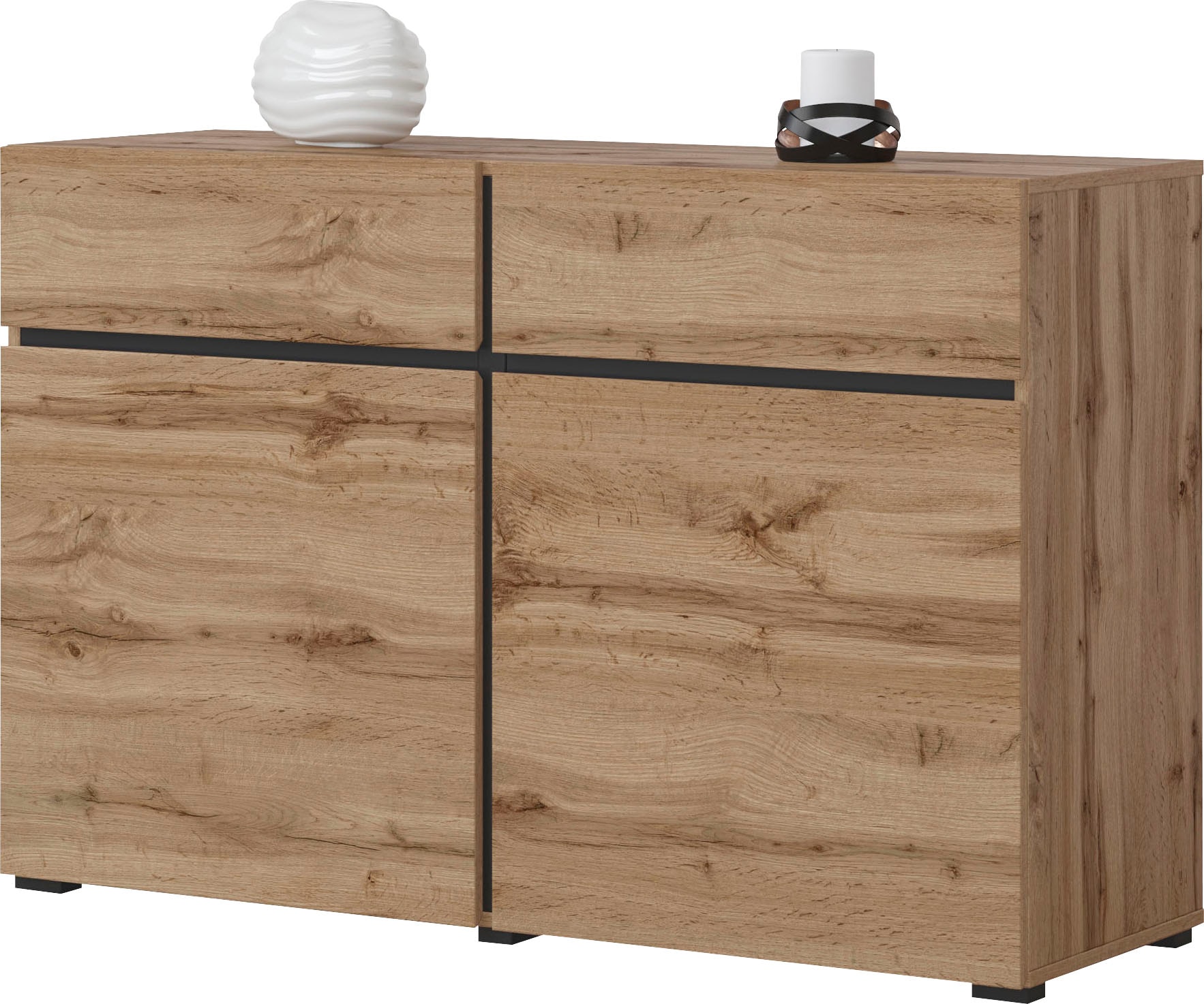 INOSIGN Sideboard »Cross,Breite 119,5 cm, moderne grifflose Kommode,2 Türen/2 Schubkästen«, Schubladenschrank,Anrichte mit viel Stauraum, Einlegeböden verstellbar